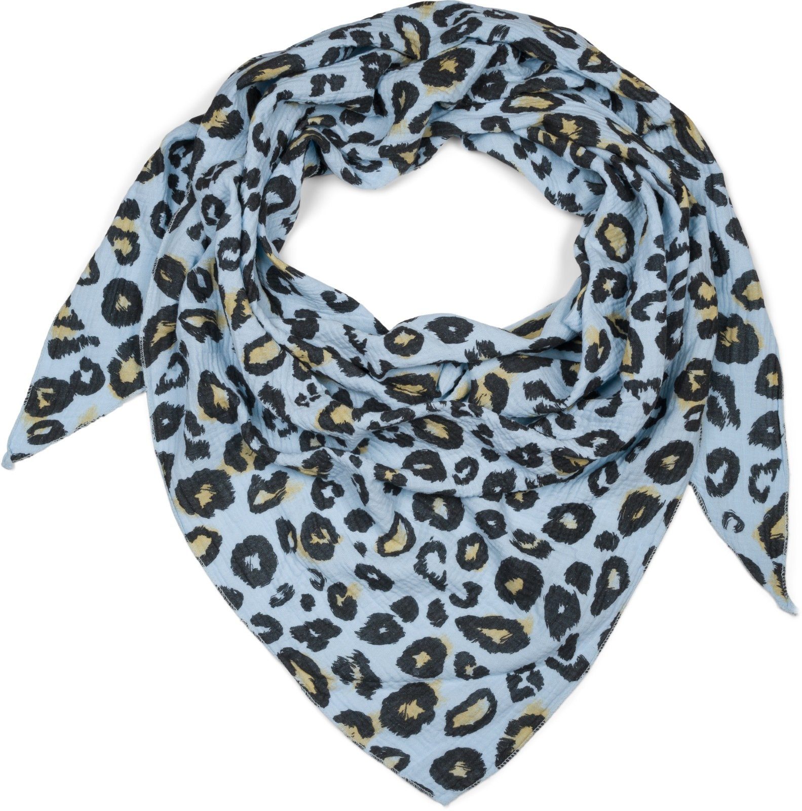 styleBREAKER Leoparden Print Hellblau Musselin (1-St), Dreiecktuch Dreieckstuch,