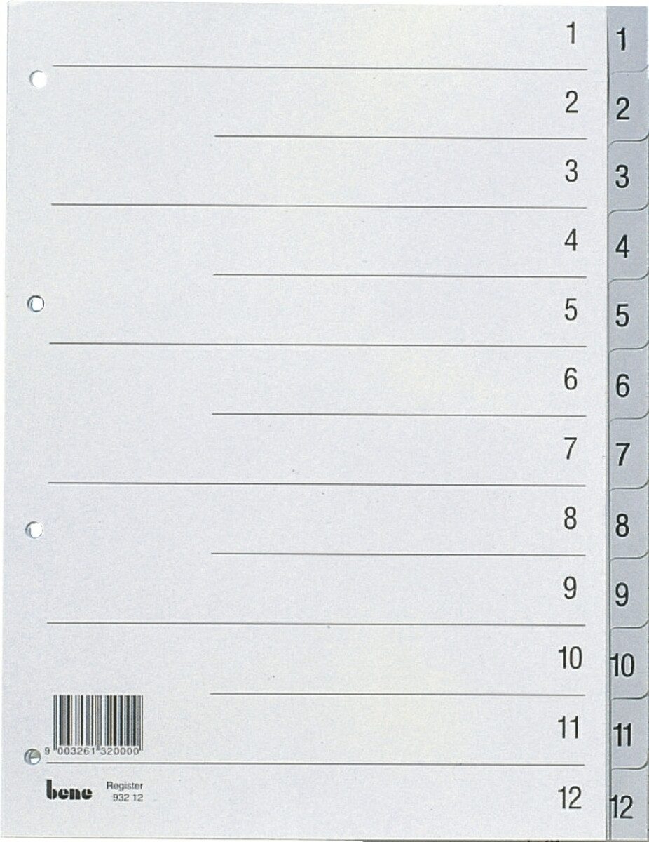 Aktenordner Register A4 PP 1-12 weiß