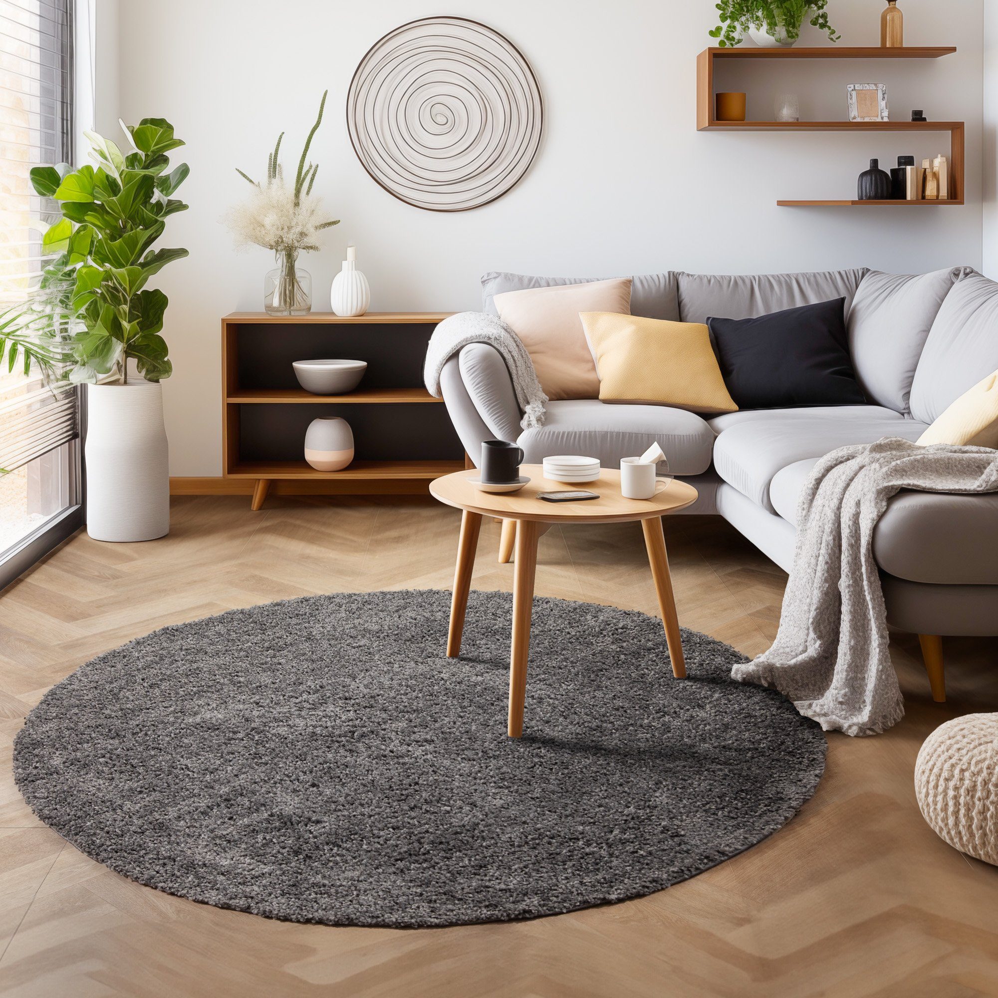 SIMPEX24 Teppich Unicolor - Einfarbig, Rund, Höhe: 30 mm, Einfarbig Shaggy günstig online kaufen