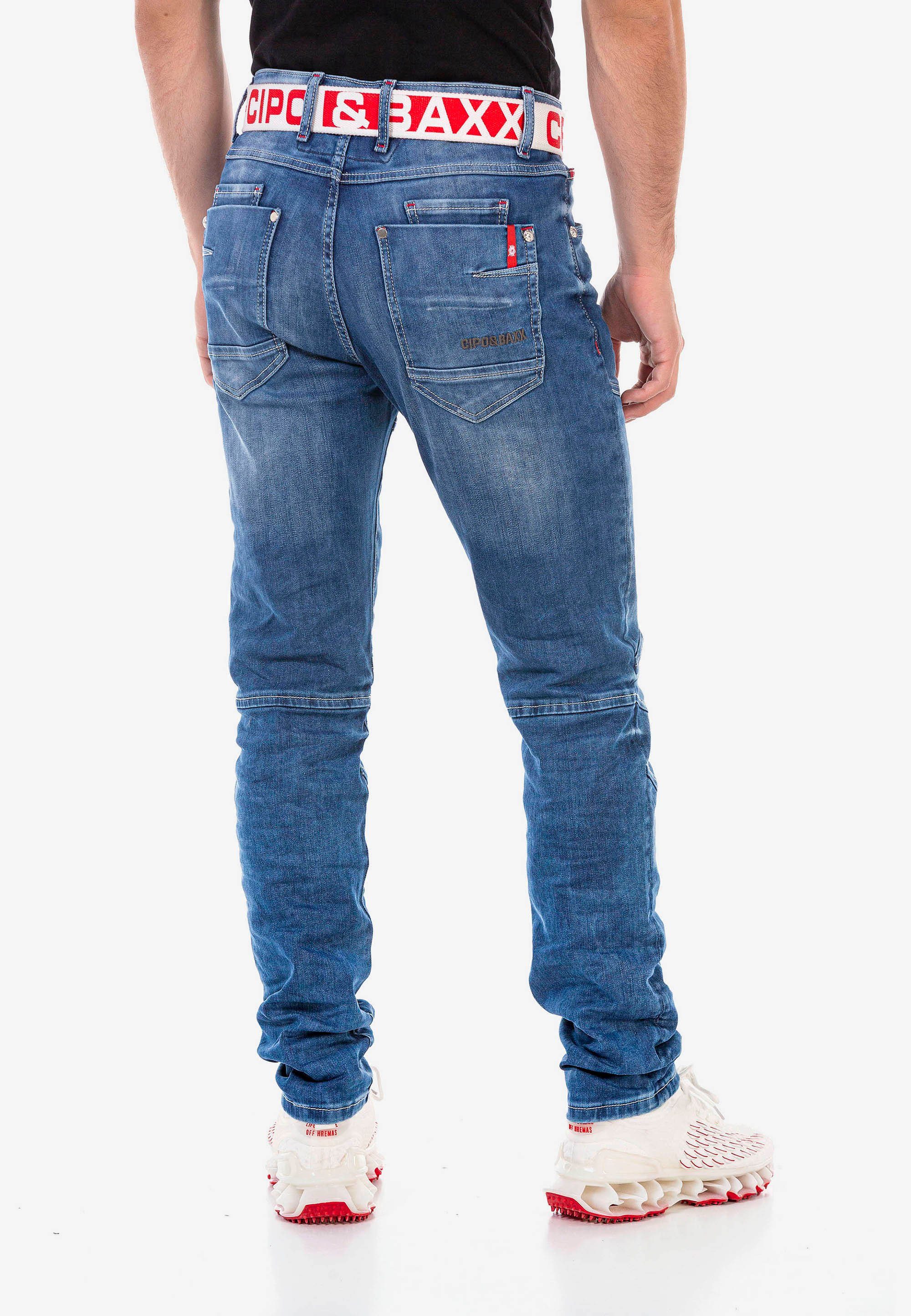 mit trendigen & Baxx Straight-Jeans Ziernähten Cipo