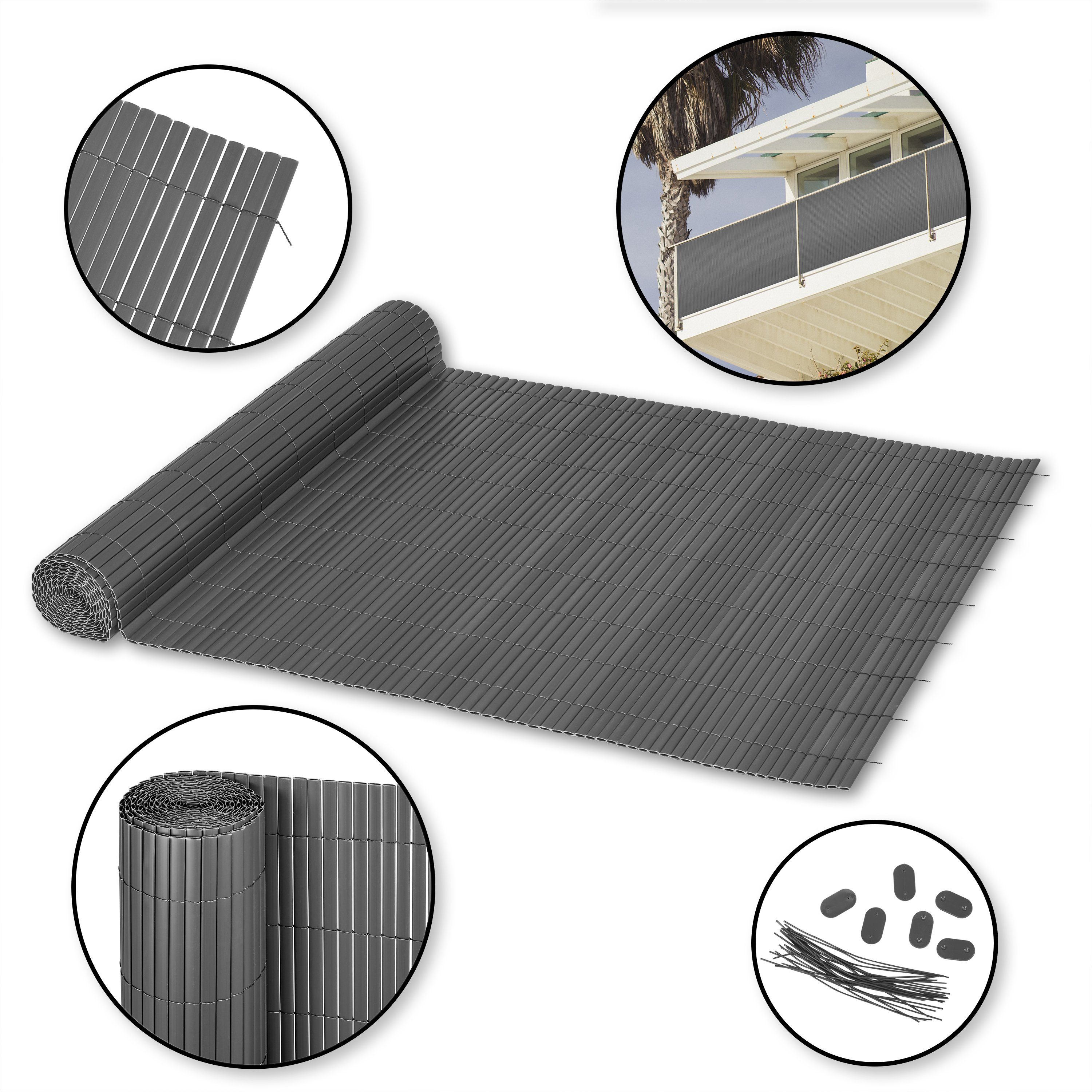 Ribelli Balkonsichtschutz PVC Sichtschutz mit Steg 0,8x3 m anthr. günstig online kaufen