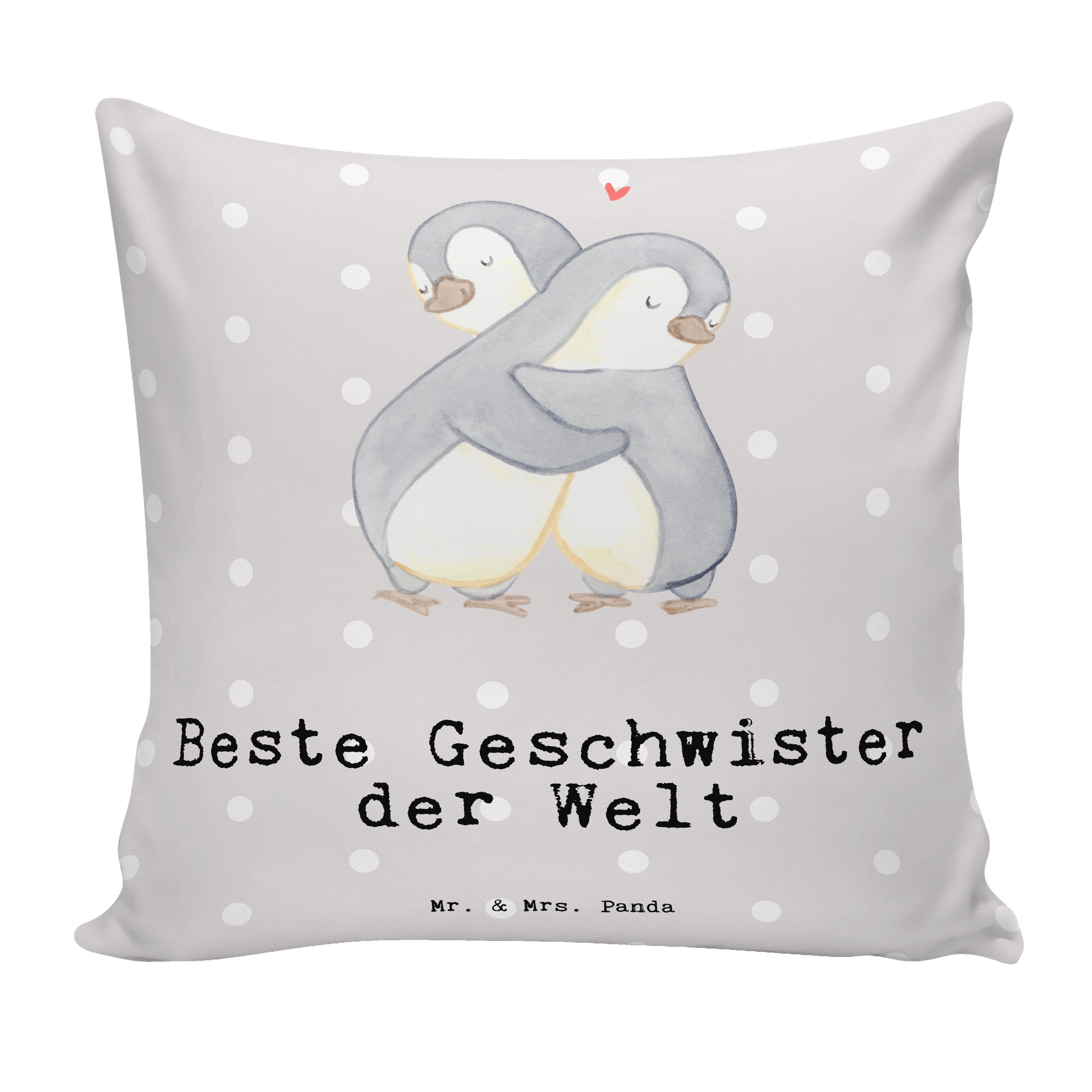 Mr. & Mrs. Panda Dekokissen Pinguin Beste Geschwister der Welt - Grau Pastell - Geschenk, Geschen