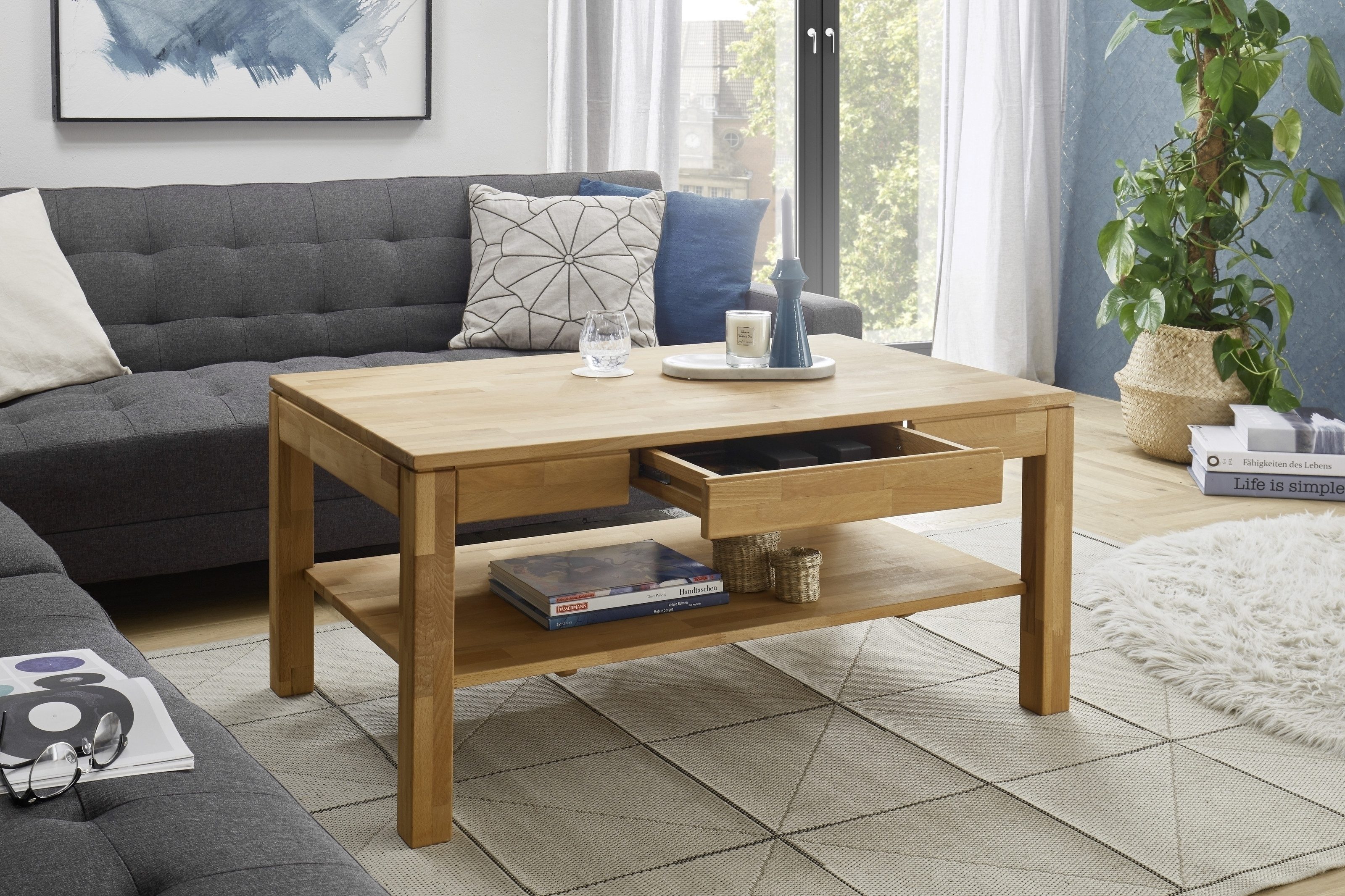 freiraum Couchtisch SALEM, mit Schublade, Kernbuche, Massivholz - 115x54x70 günstig online kaufen