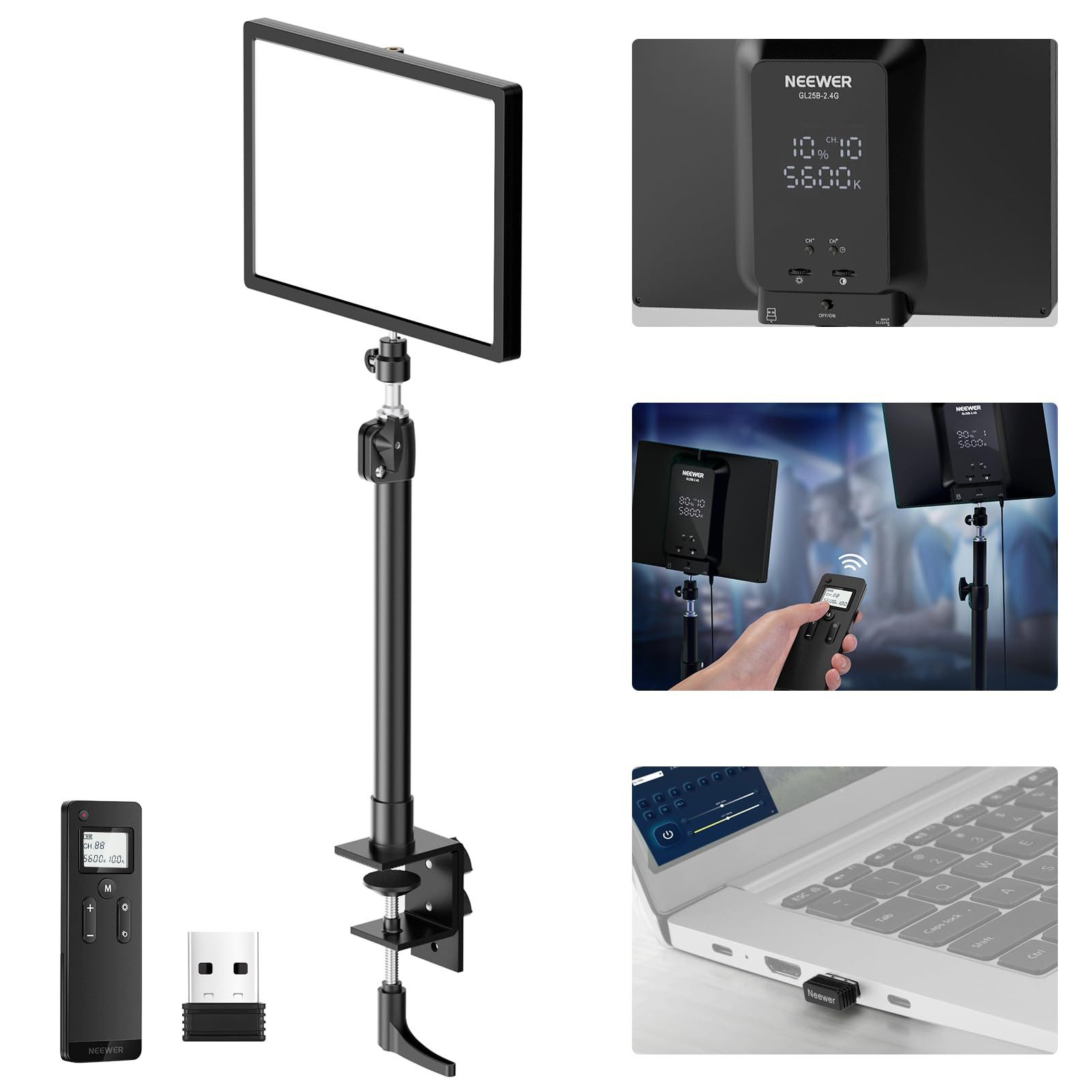 Neewer Videoleuchte GL25B 25W Key Light CRI98+ mit App für Webcam & Laptop, Energie Efizienz Label (A bis G):F