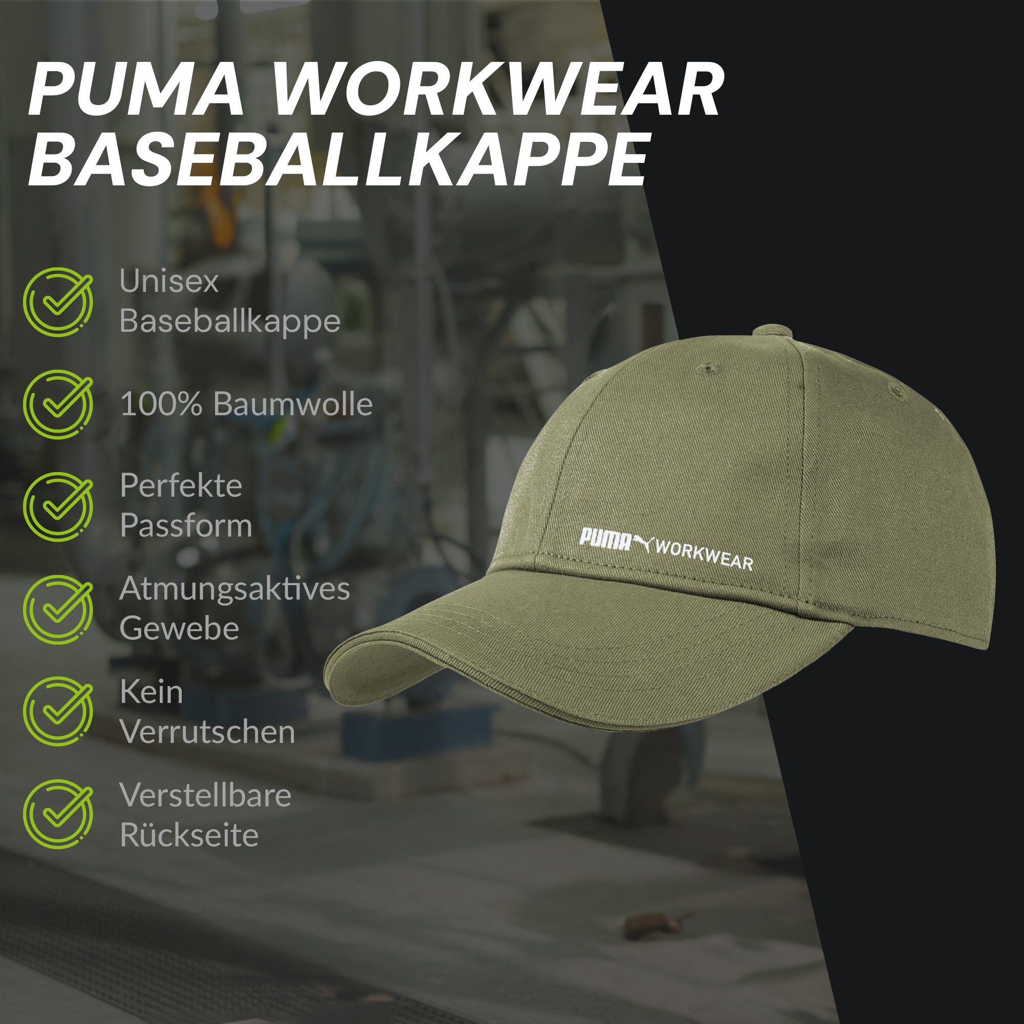 PUMA Workwear Baseball Cap Unisex Mütze mit Logo - Größenverstellbar - 100% Baumwolle Zeitloses Design - Fester Schirm - für Arbeit und Freizeit