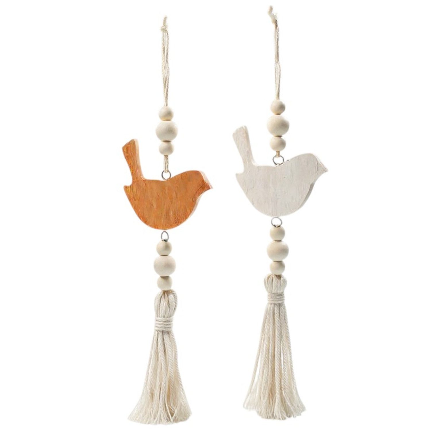 Macosa Home Hängedekoration Vogel Orange Weiß Holz Jute Frühling Frühlingsdeko (Fensterdekoration, 2 St., Fenster Deko Dekovogel), Dekohänger Türdeko Dekoration