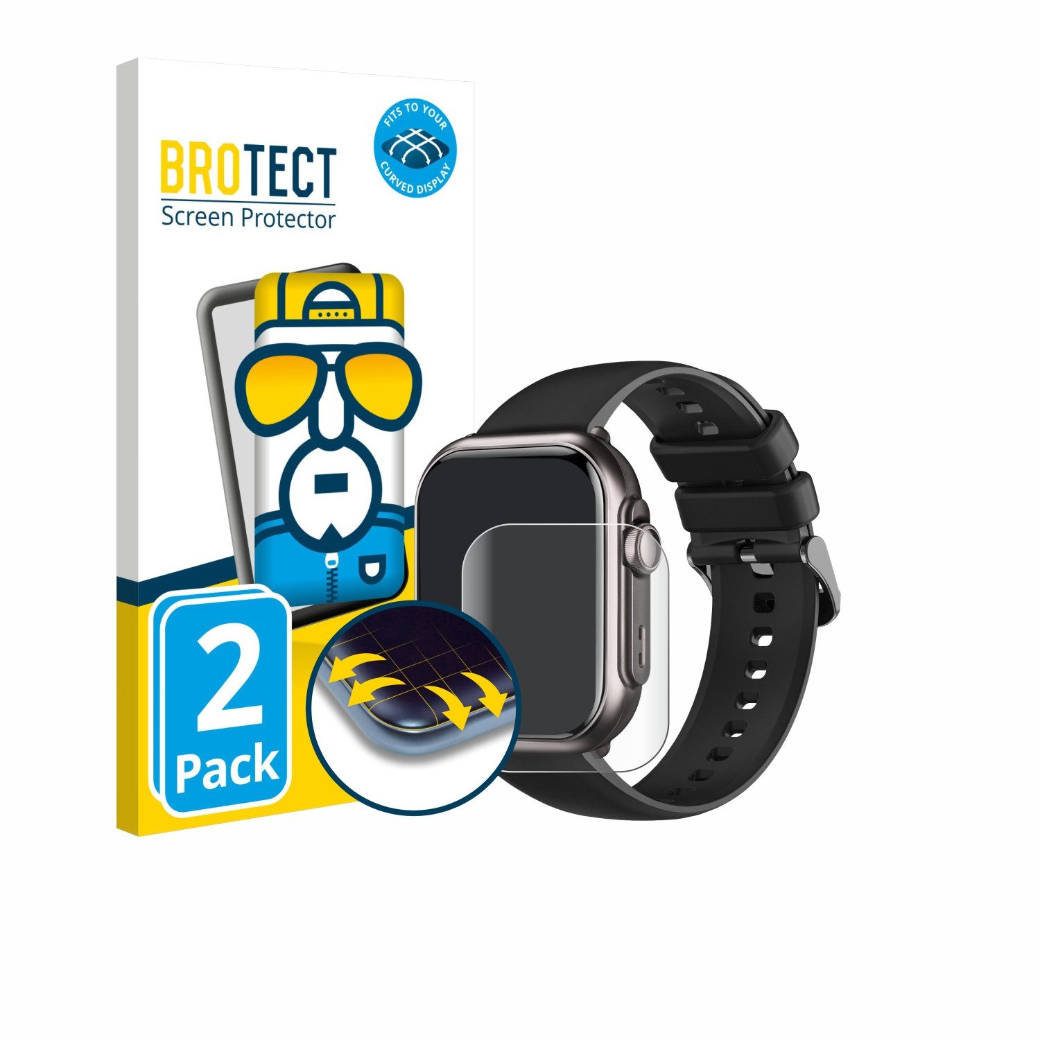 BROTECT Displayschutzfolie Fullscreen Schutzfolie für Fosmet Smartwatch 1.83", 2 Stück, Displayschutz Folie Fullcover Klar Transparent