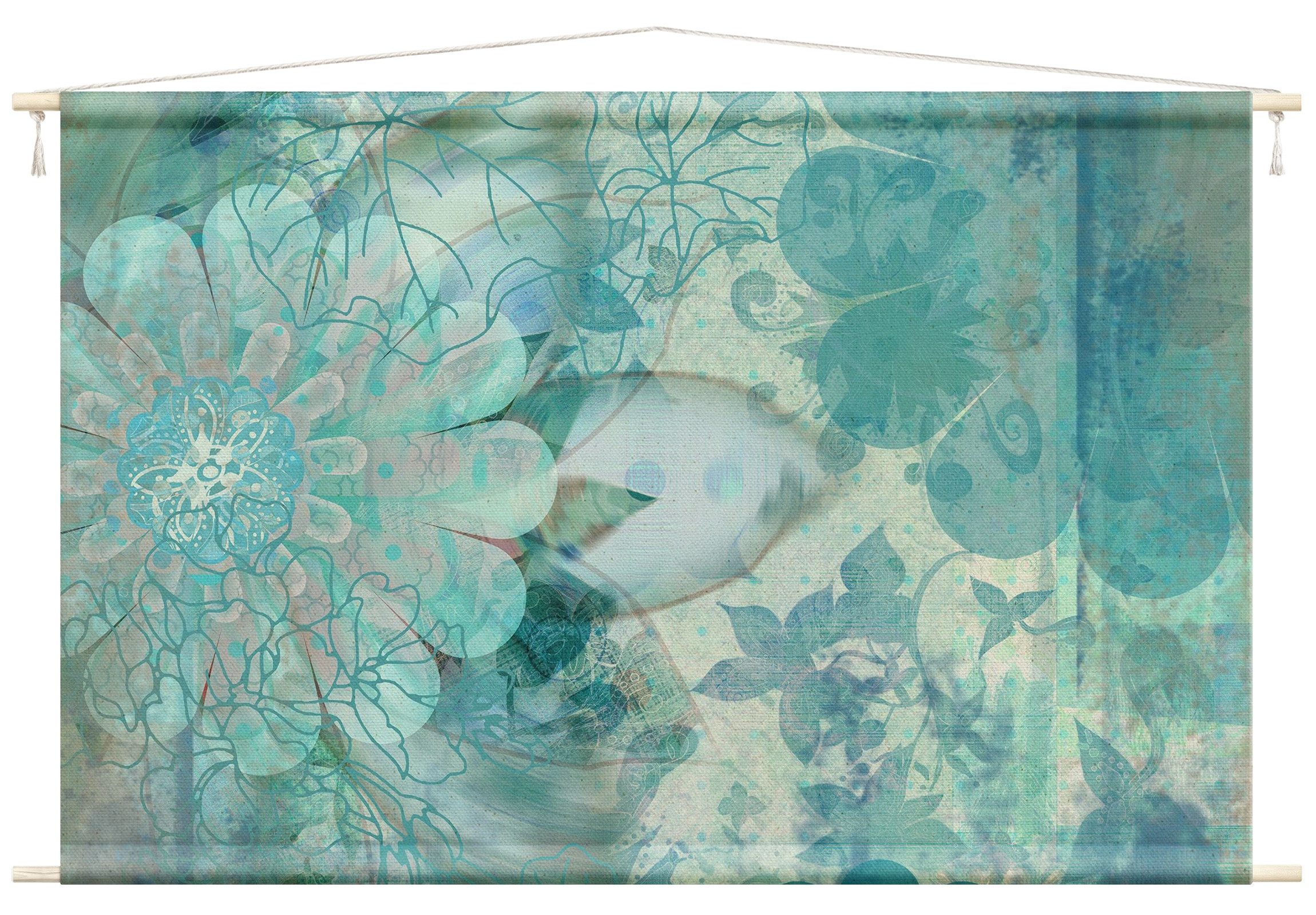 Bilderdepot24 Wandteppich modern Blumen Botanik blau, rechteckig, Höhe: 2.6 mm, großes Wandbild aus Natur-Baumwolle Wandbehang Stoffbild Tuch Wollseil