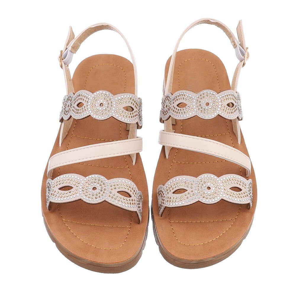 Ital-Design Damen Freizeit Riemchensandalette Keilabsatz/Wedge Riemchensandalen in Beige