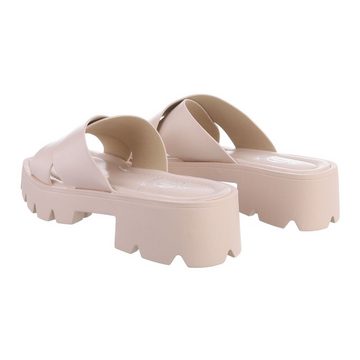 Ital-Design »Damen Mules Freizeit« High-Heel-Sandalette Blockabsatz Sandalen & Sandaletten in Beige