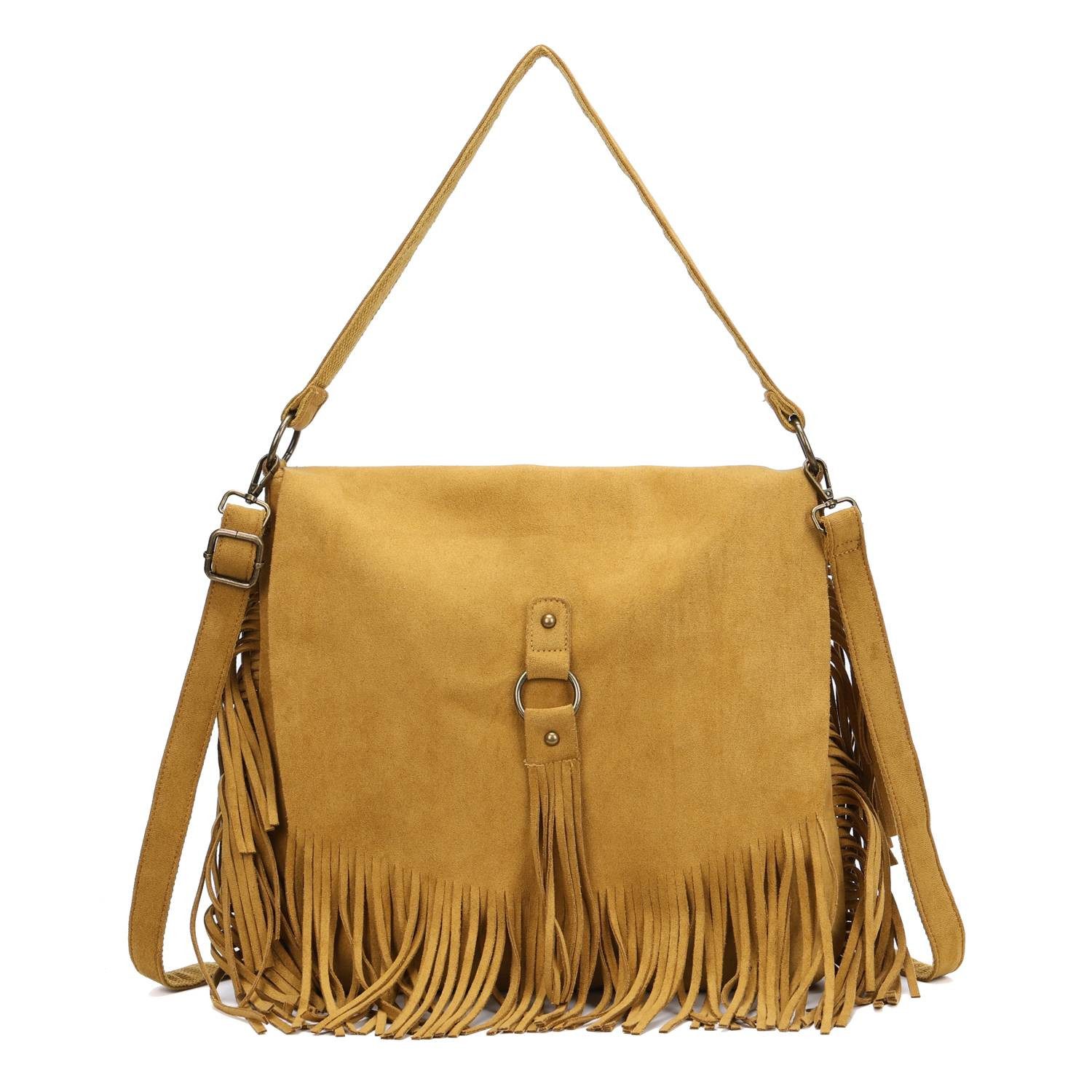 ITALYSHOP24 Schultertasche Damen Tasche Shopper Fransentasche Umhängetasche Boho Crossbody Reise, Fransen Messenger Wildleder Hobo City Bag Beuteltasche Henkeltasche