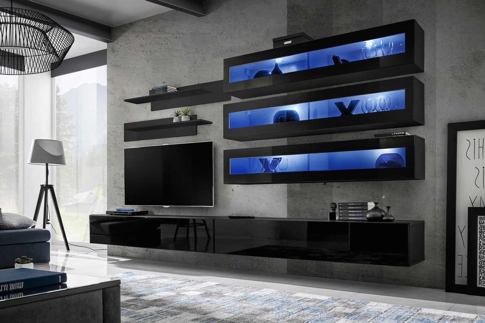 Xlmoebel Wohnwand Design TV-Ständer mit Wandregal aus Holz für das Wohnzimmer, Made in Europa