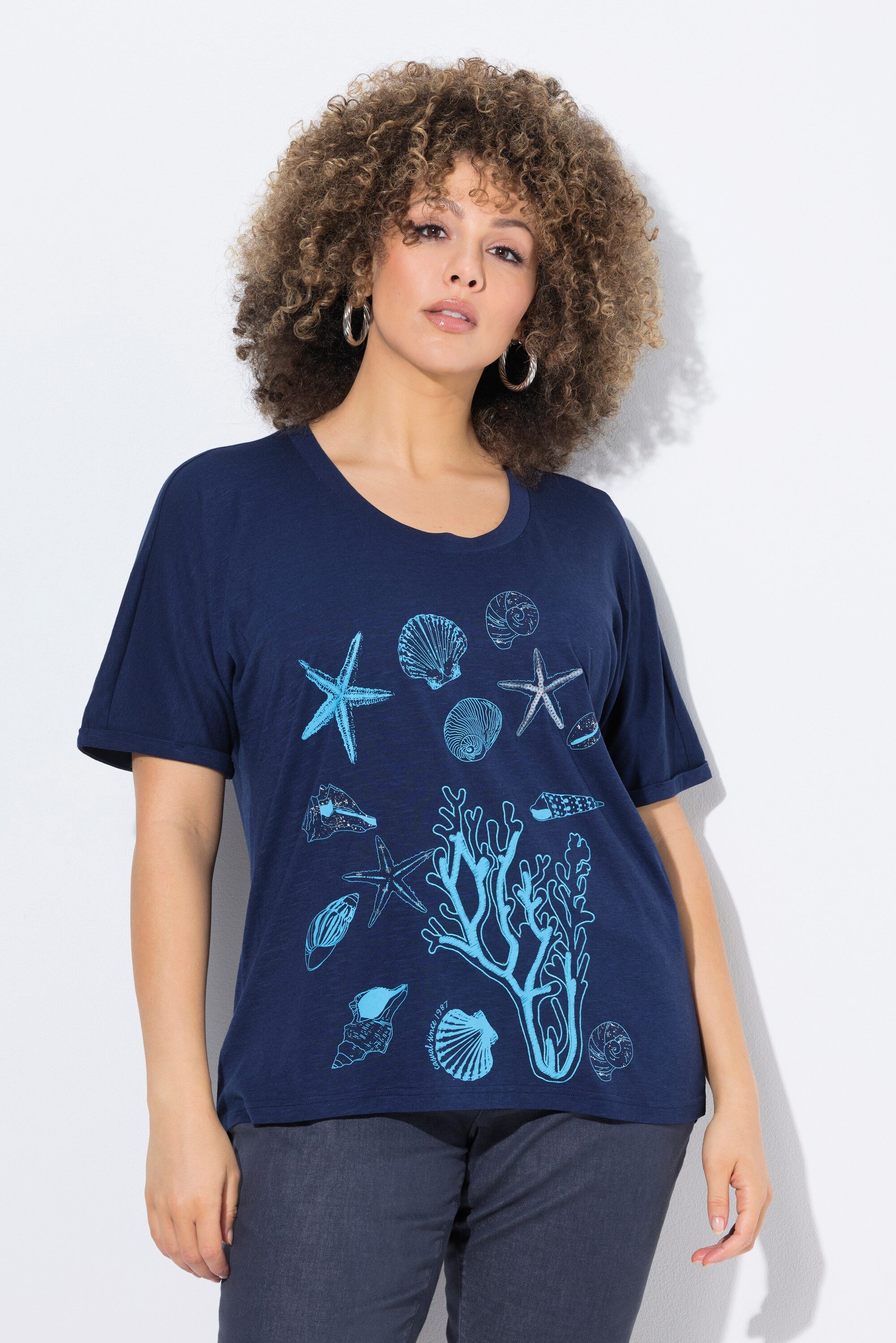 Ulla Popken T-Shirt T-Shirt Meerestiere Oversized Rundhals Halbarm günstig online kaufen