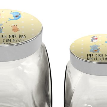 Mr. & Mrs. Panda Vorratsglas XL 2000ml Big Band - Gelb Pastell - Geschenk, Keksbehälter, lustige S, Premium Glas, (1-tlg), Mit Motiv
