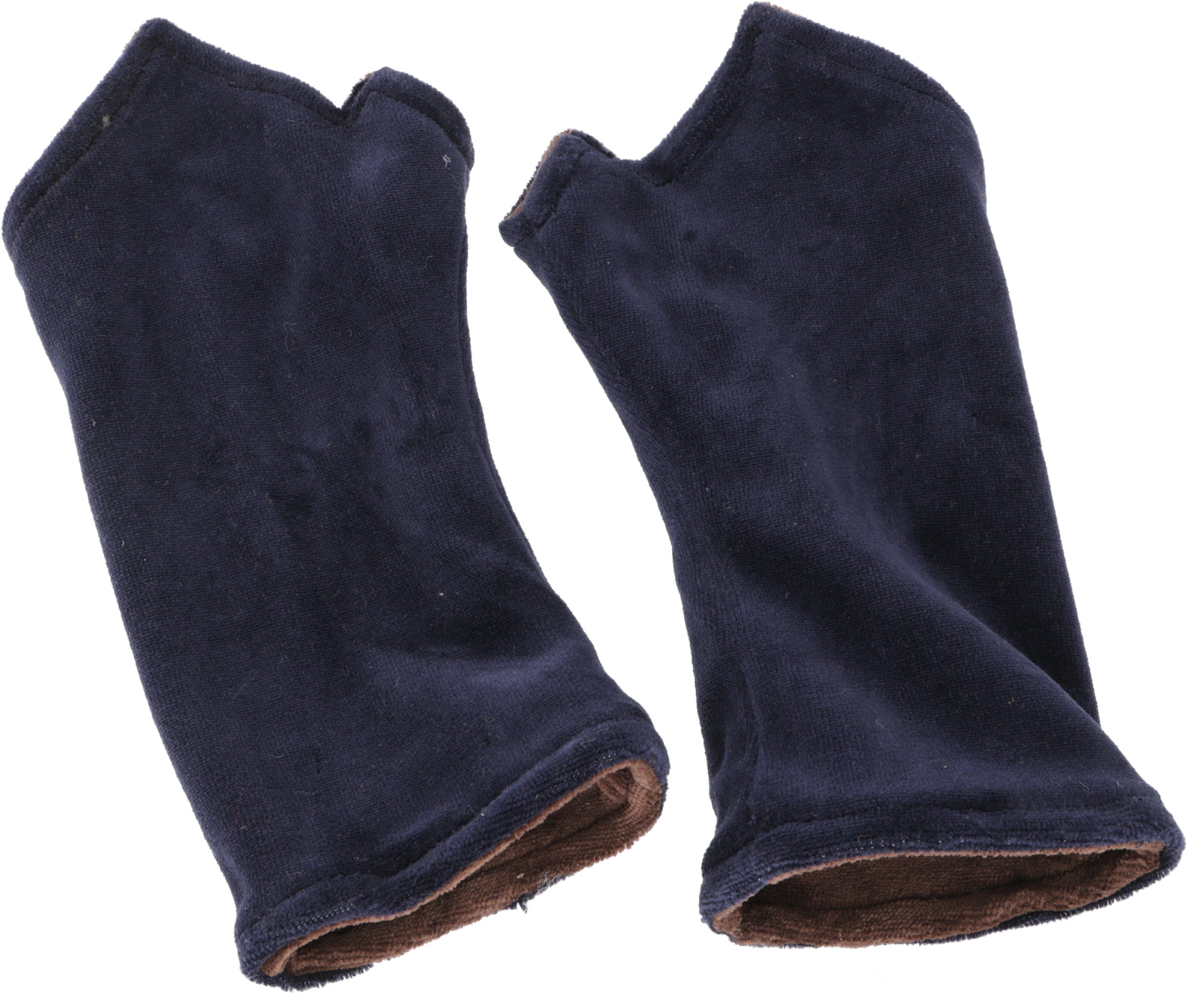 Guru-Shop Strickhandschuhe Handstulpen aus Samtstoff - blau/coffee