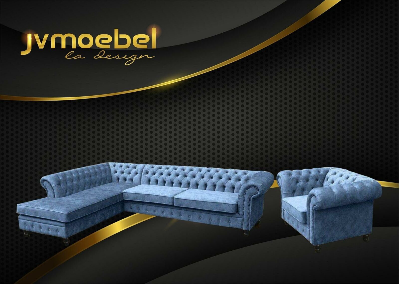 JVmoebel Ecksofa, Ecksofa Sofa Couch Polster Chesterfield Design Luxus Möbel Blau