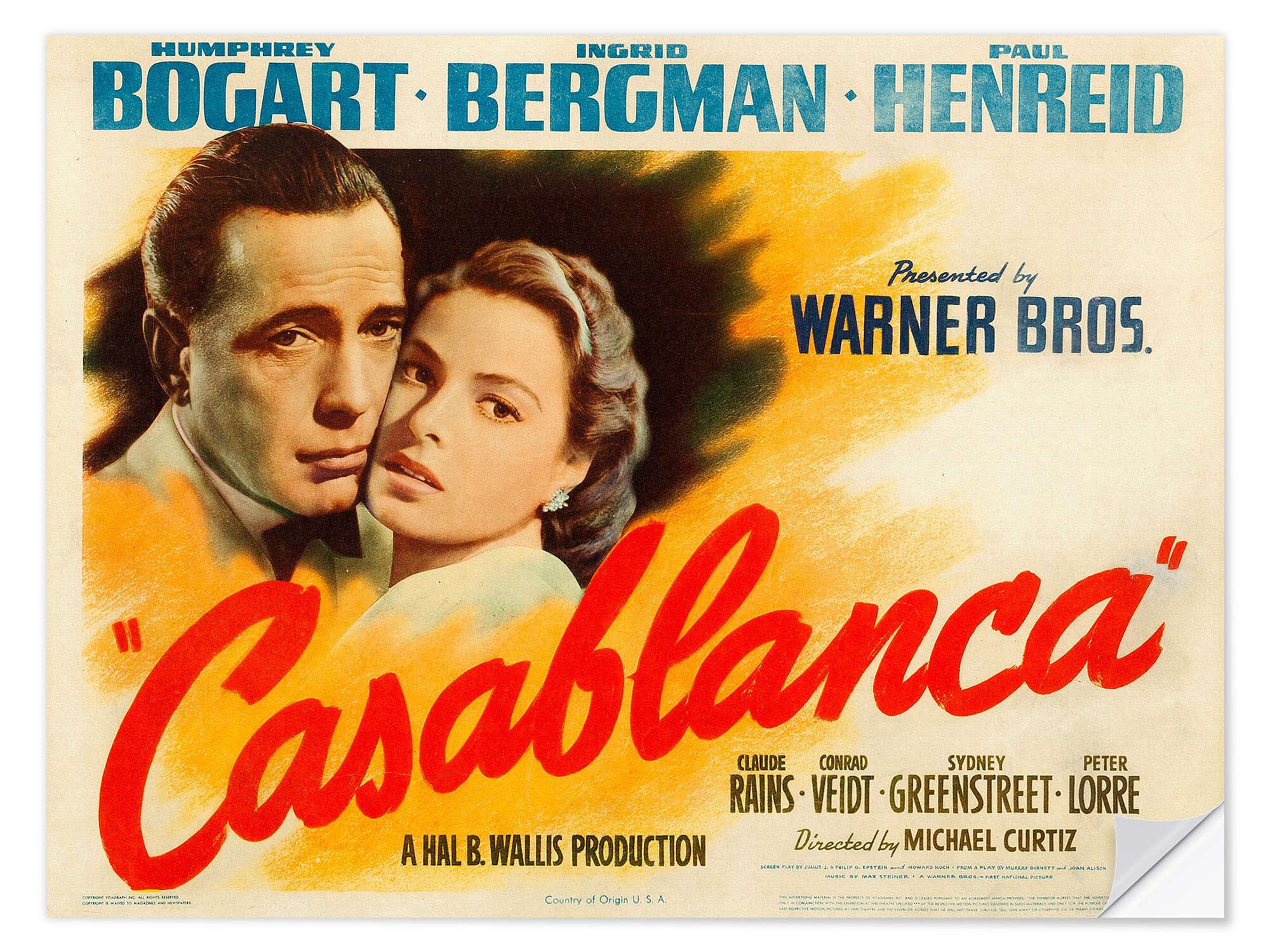 Posterlounge Wandbild Casablanca (Englisch), Vintage Entertainment Collection, erhältlich als Poster, Leinwandbild, Wandsticker oder Acrylglasbild