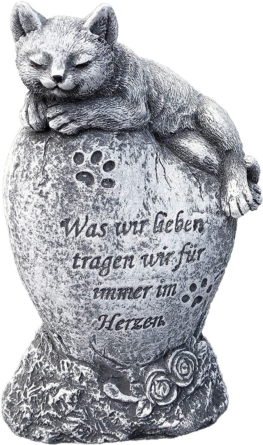 Stone and Style Gartenfigur Grabschmuck Grabstein Katze " Was wir lieben tragen wir für immer im Herzen "