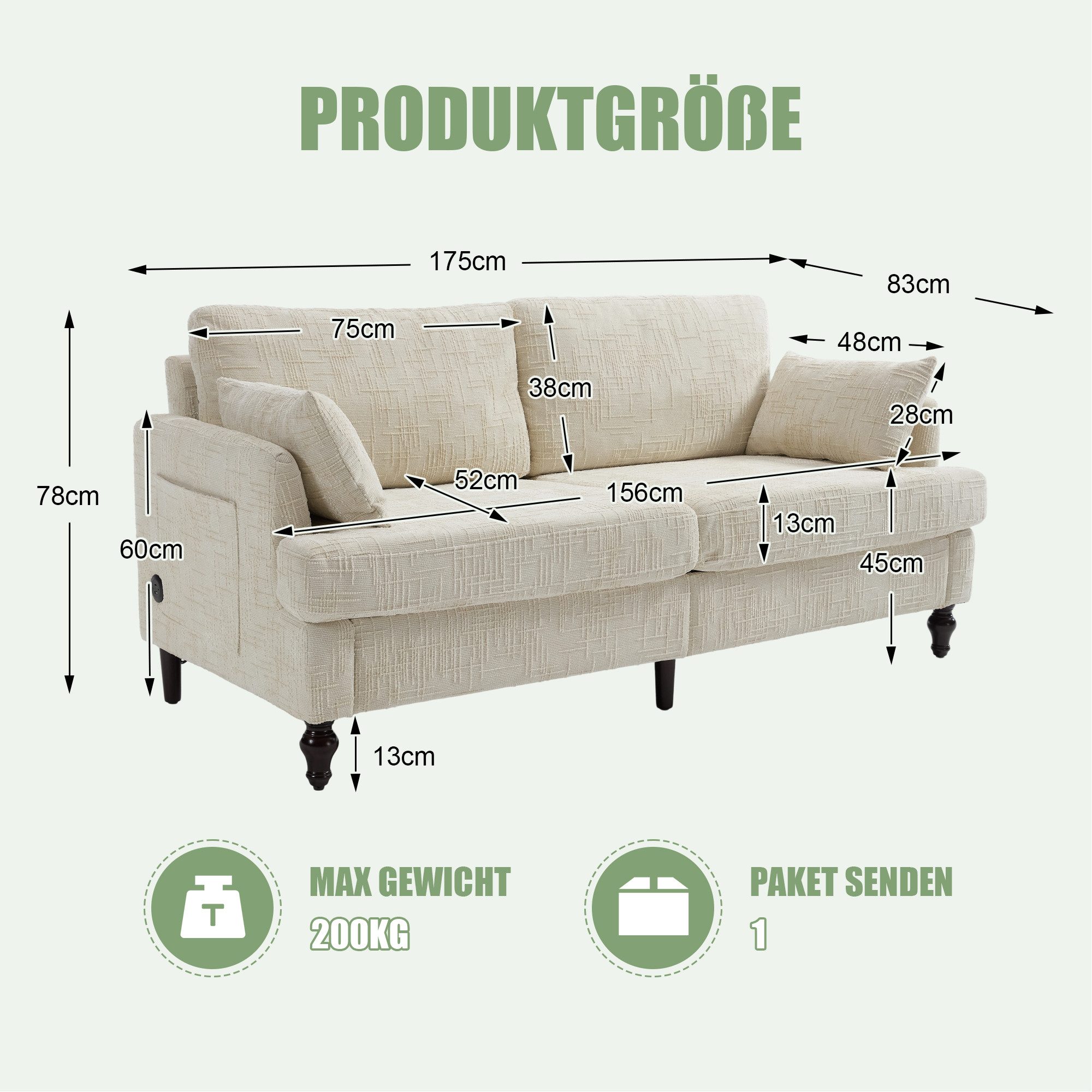 STILVORA Sofa 2-sitziges Sofa mit LED&USB,Modernes Sofa Doppelsofa mit Stautasche, 2-Sitzer Chenille-Wohnzimmersofa mit USB-Anschluss & LED, moderne Couch mit Stauraum, für Wohnzimmer, Schlafzimmer & Büro