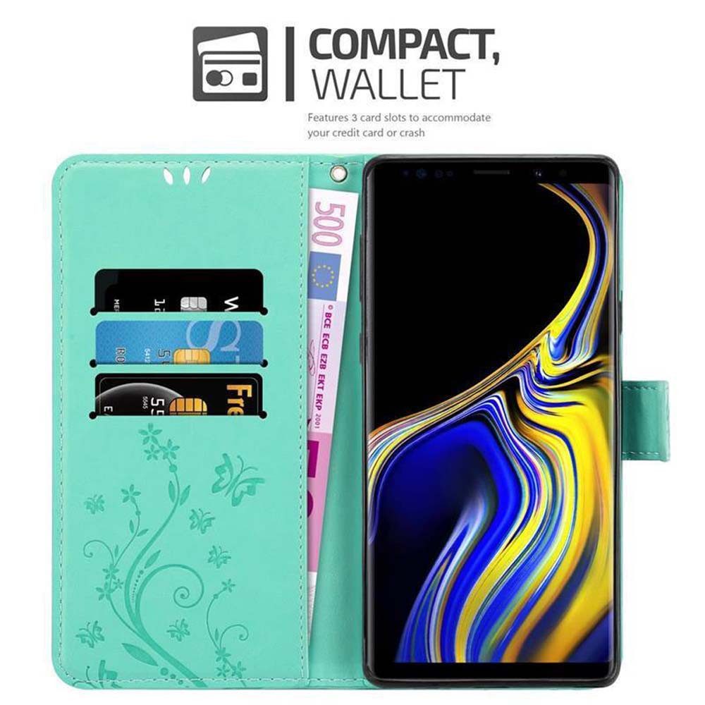 Cadorabo Handyhülle für Samsung Galaxy NOTE 9 Hülle Samsung Galaxy NOTE 9, Hülle Schutzhülle Blumen Flower mit Standfunktion Kartenfach Magnet