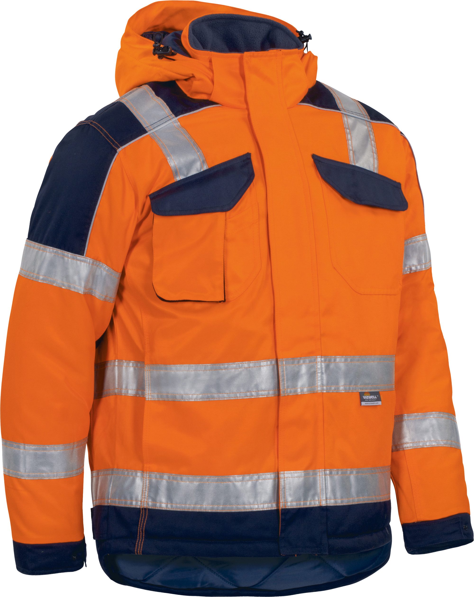 vizwell Arbeitsjacke Warnschutz Winter Arbeitsjacke Winterjacke neon Steppfutter mit effektivem Kälteschutz