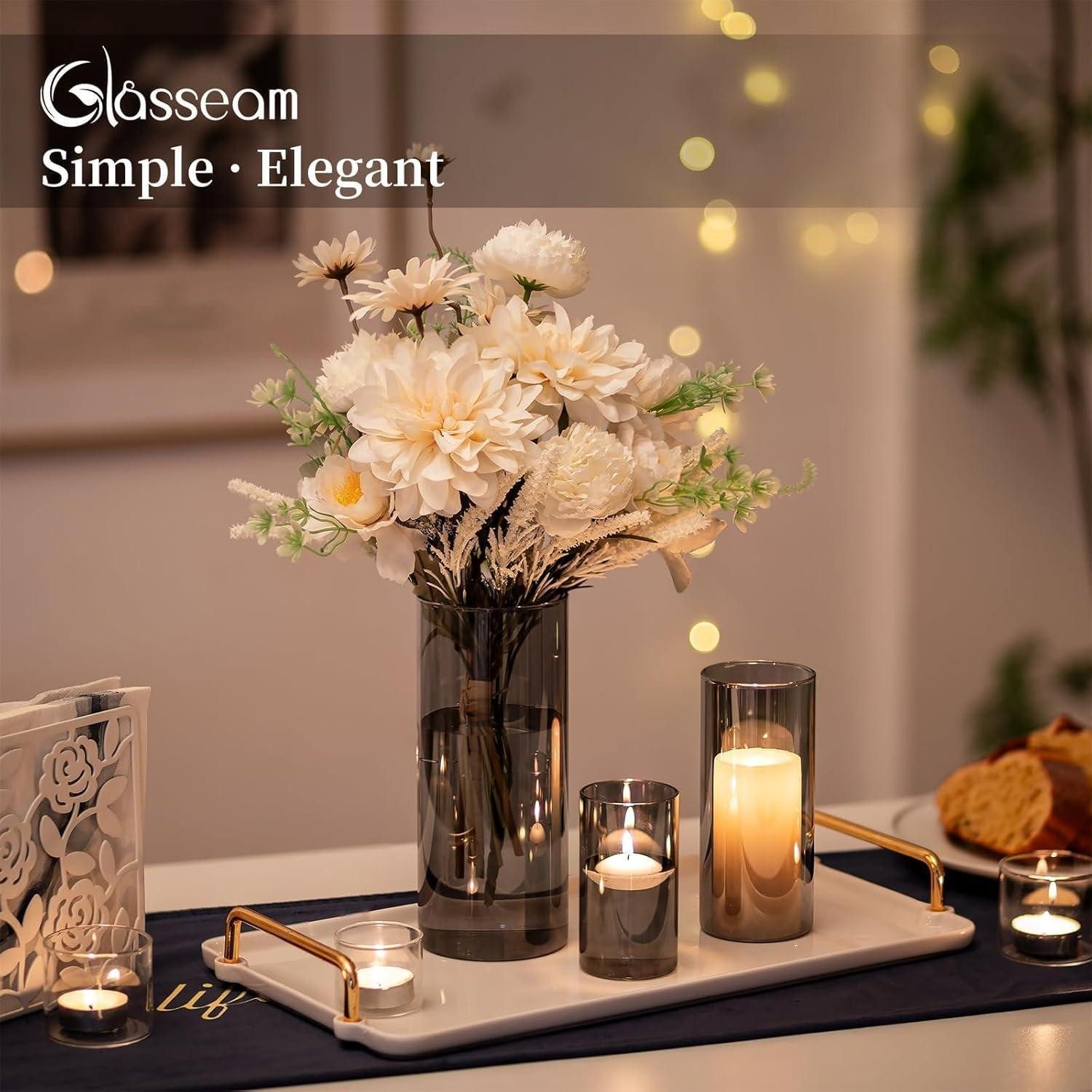 LuxusKollektion Tischvase Glasvase Zylinder Vase Grau 3 Stück Set Wohnzimmer Deko Runde