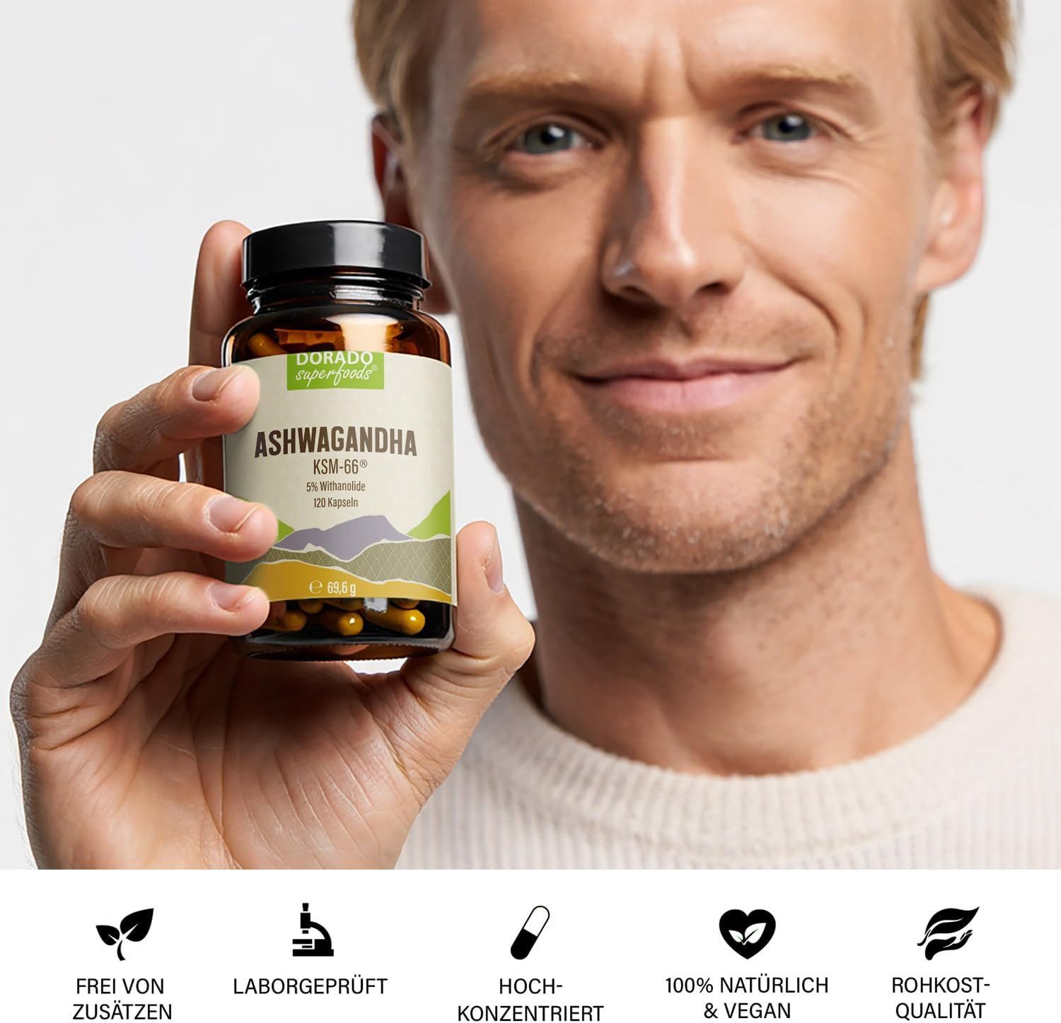 Dorado Superfoods Ashwagandha KSM66 Extrakt Kapseln - 120 x Stück, 5% Withanolide Kapseln, 120 St., 69.6 g