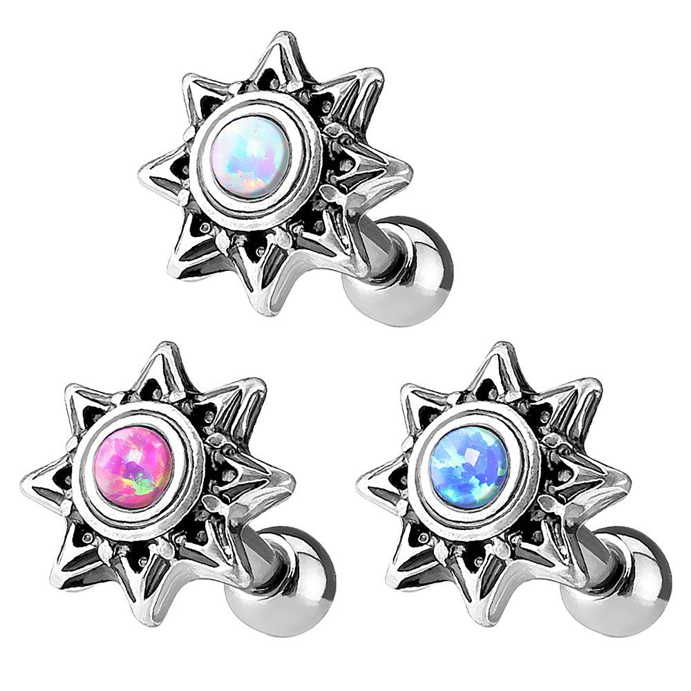 Taffstyle Piercing-Set Glitzer Tragus Helix Cartilage Pink Opal Stern Helixpiercing Stecker farbigen Piercing Piercing Ohr Tragus Stein, Knorpel