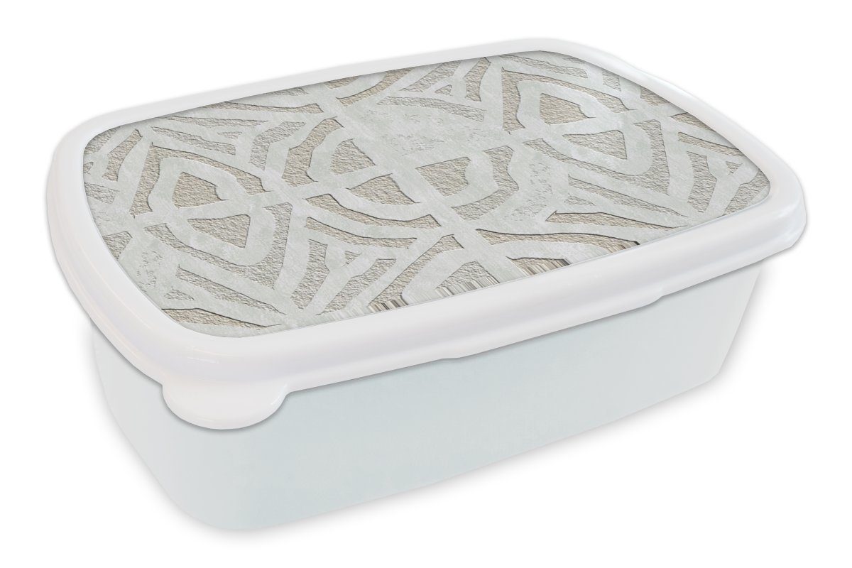 MuchoWow Lunchbox Stein - Gips - Muster, Kunststoff, (2-tlg), Brotbox für Kinder und Erwachsene, Brotdose, für Jungs und Mädchen weiß