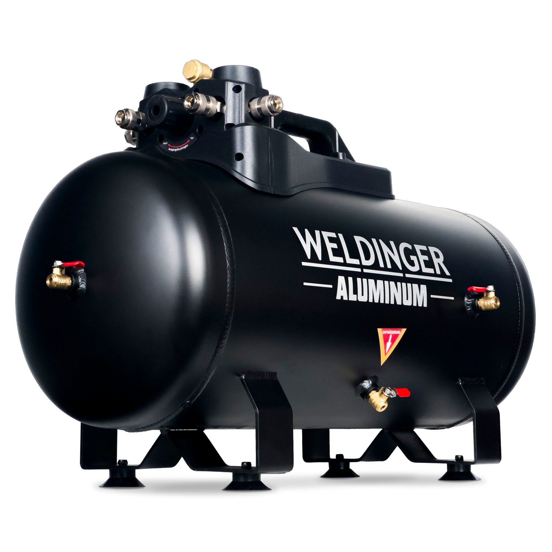 WELDINGER Druckluftbehälter Drucklufttank 36l Aluminium vier Abgänge Druckregler mobil einsetzbar, 36 l, 10 bar