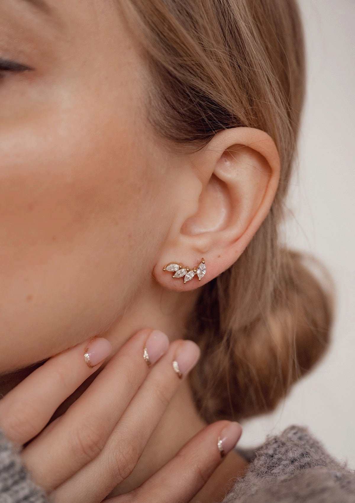 Hey Happiness Paar Ohrstecker Silber 925 mit Zirkonia, Gebogene Silber Dame günstig online kaufen