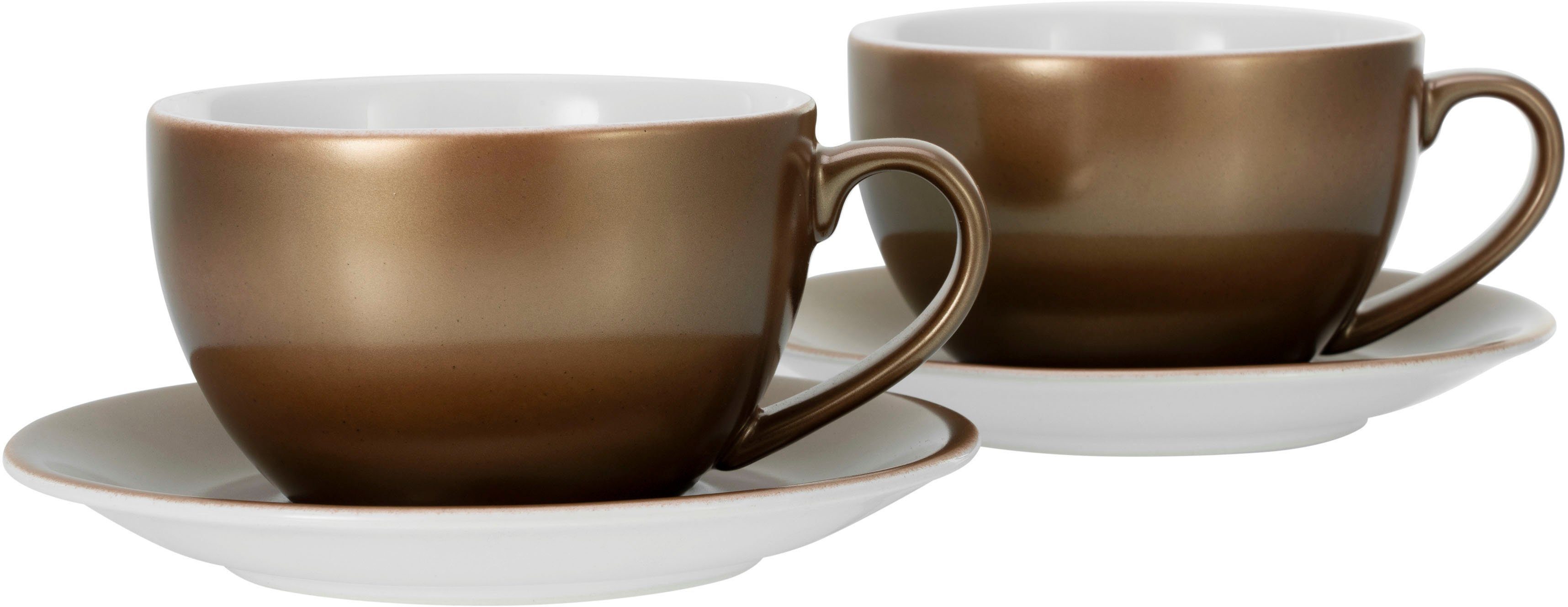 CreaTable Cappuccinotasse Golden Days, Steinzeug, 4-teilig, inkl. Untertasse