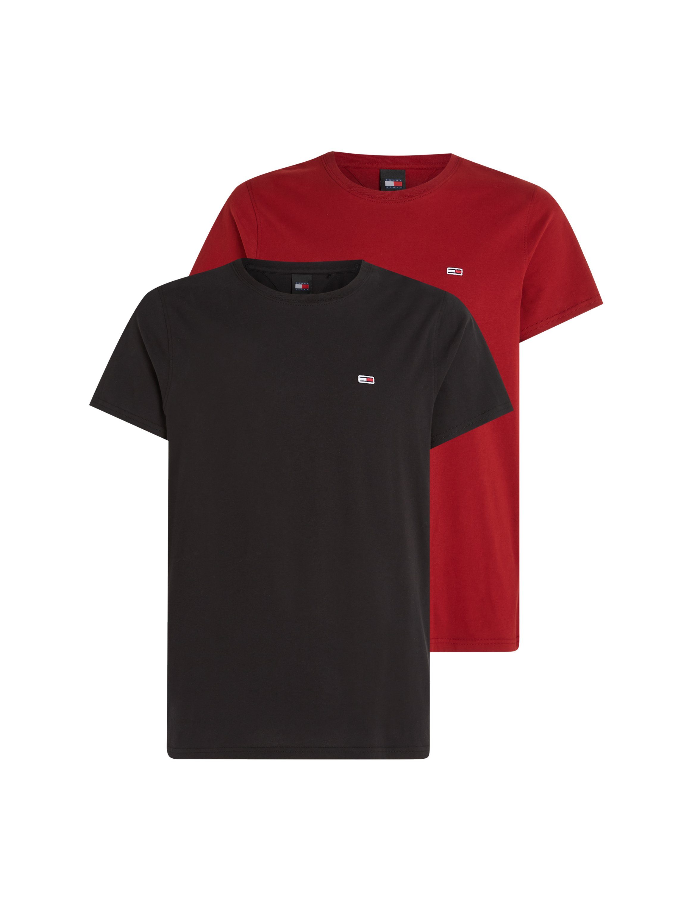 Tommy Jeans T-Shirt TJM auf mit JERSEY Markenlogo TEE (Packung, der 2PACK schwarz/rot SLIM Brust 2-tlg., 2er-Pack)