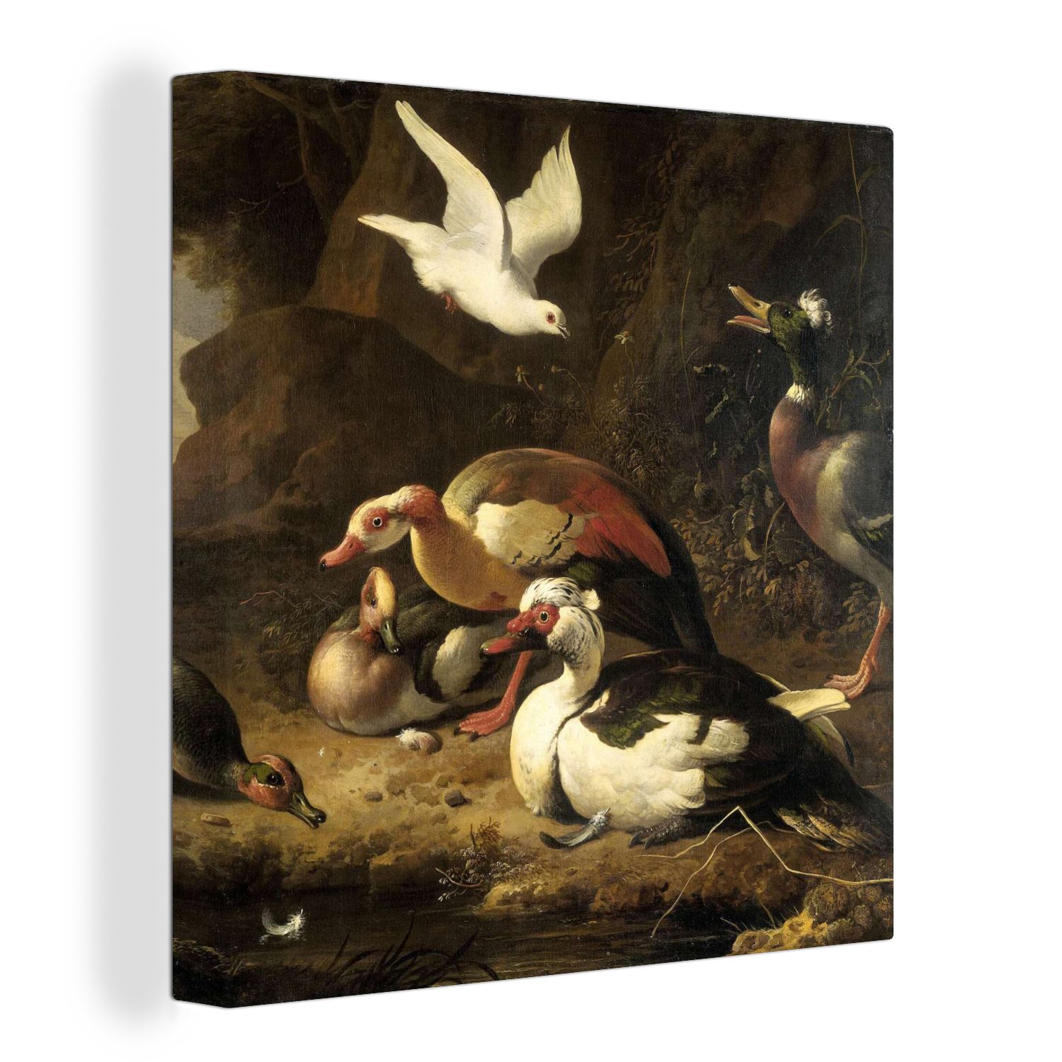 OneMillionCanvasses® Leinwandbild Enten - Gemälde von Melchior d'Hondecoeter, (1 St), Leinwand Bilder für Wohnzimmer Schlafzimmer