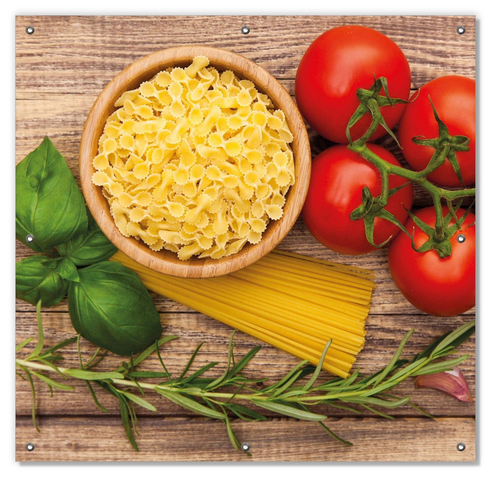 Sonnenschutz Spaghetti mit Tomaten, Knoblauch und Basilikum, Wallario, blickdicht, mit Saugnäpfen, wiederablösbar und wiederverwendbar