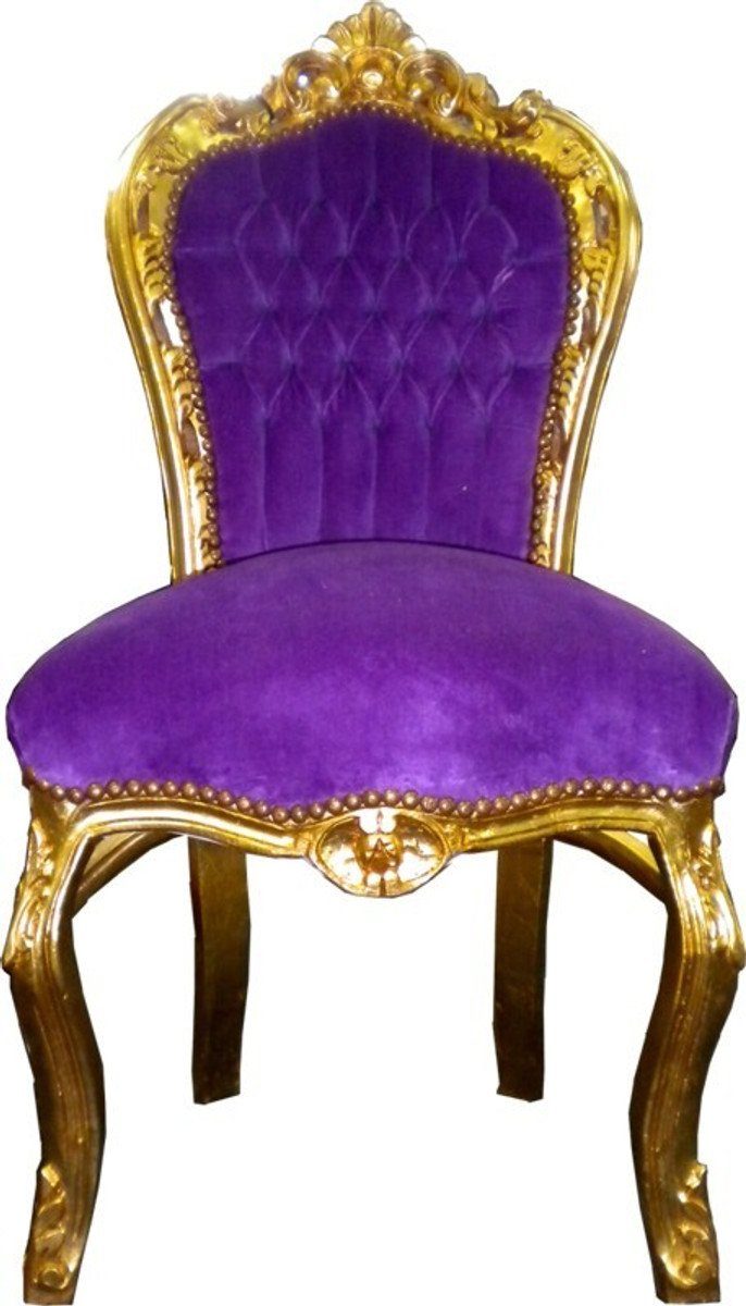 Barock / Antik Stil Casa - Stuhl Möbel Lila Esszimmerstuhl Gold Padrino Esszimmer