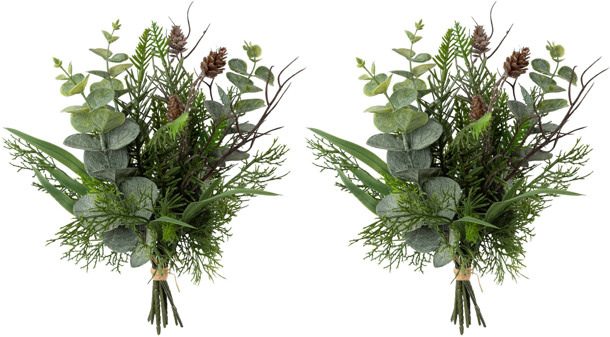 aus verschiedenen Zweigen, Strauß Weihnachtsdeko Winterliche Kunstpflanze Höhe Eukalyptus, Creativ 29 cm, green, 2er-Set