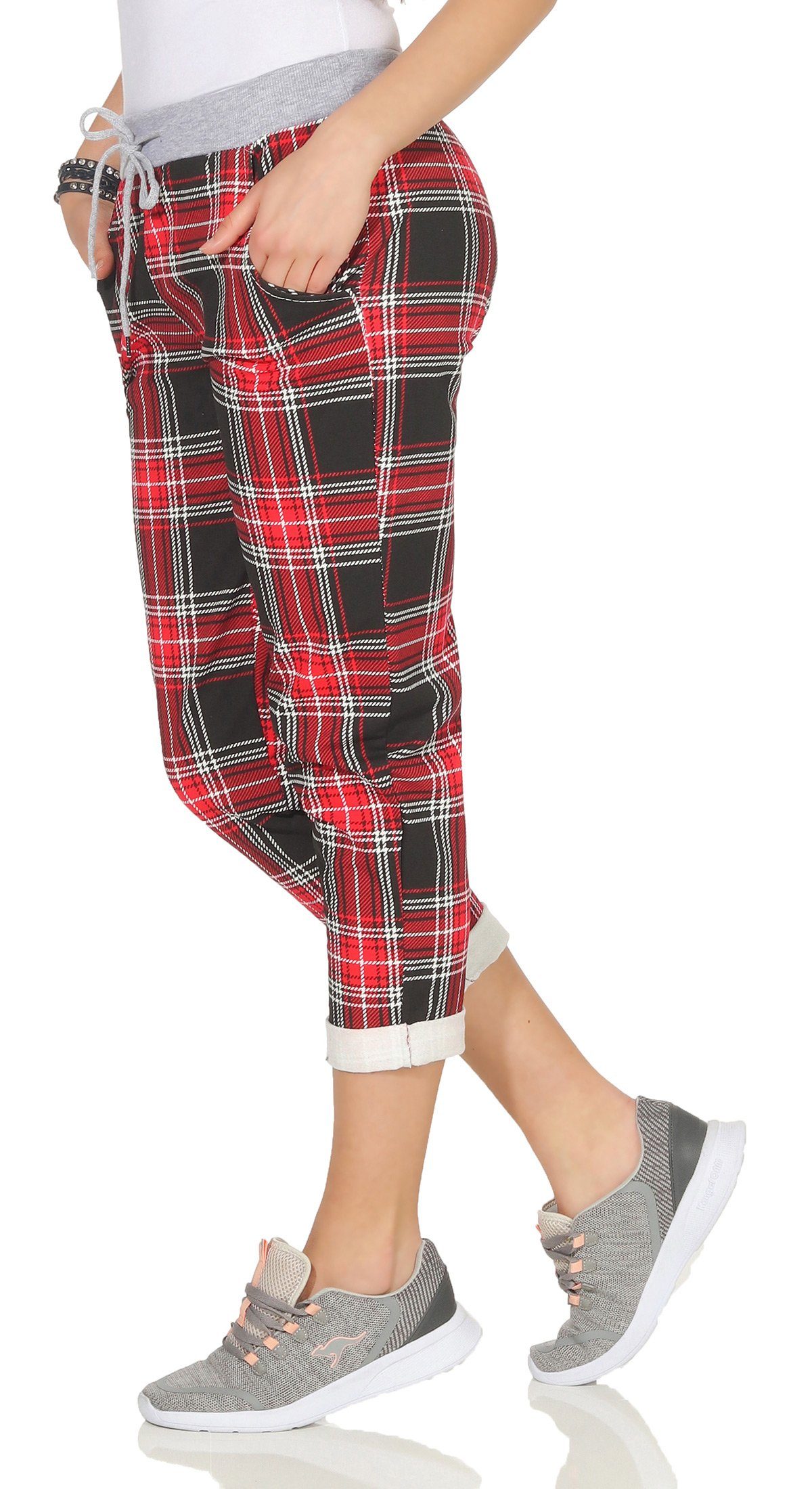 CLEO STYLE Jogginghose Damen Jogginghose 2581 36-40 Rot Schwarz Karo