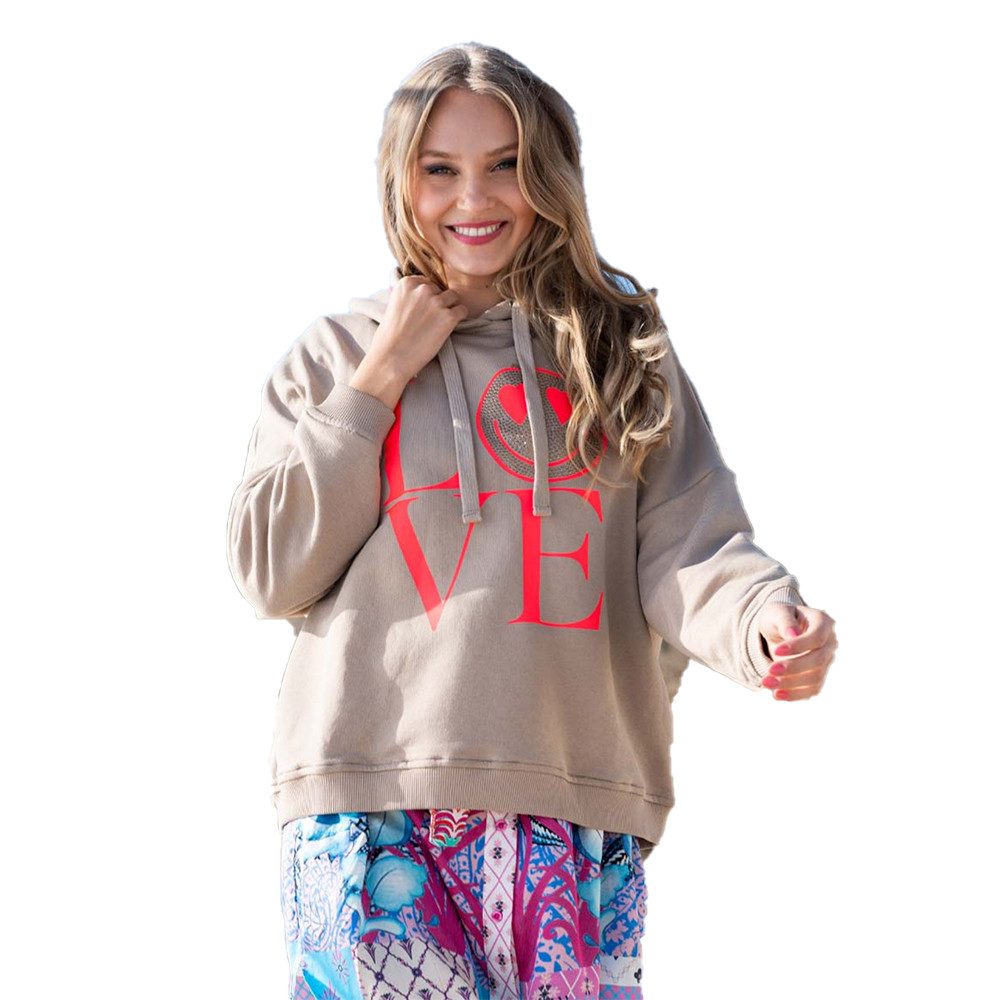 Miss Goodlife Hoodie Miss Goodlife MG8609 Damen Hoodie Love!, Sand/neon pink