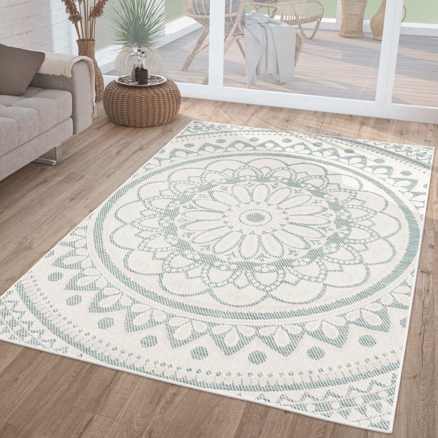 TT Home Teppich Diele, Esszimmer, Flur, Küche, Rechteckig, Höhe: 4 mm, In-& Outdoorteppich Wetterfest Garten Orientalisches Marokkanisches Bo
