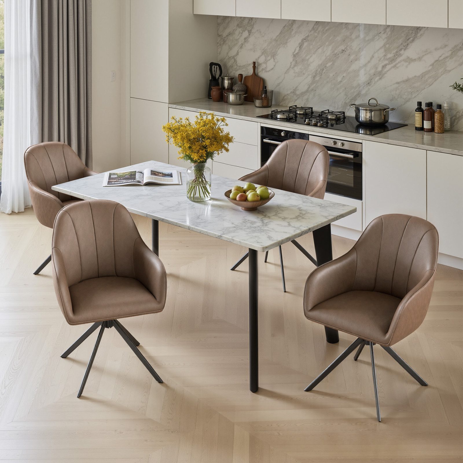 HawthyHome Polsterstuhl 360° drehbar mit Armlehne und Metallbeinen, 4-Fußstuhl (4 St), Moderner Küchenstuhl Esszimmerstuhl für Wohnzimmer & Büro