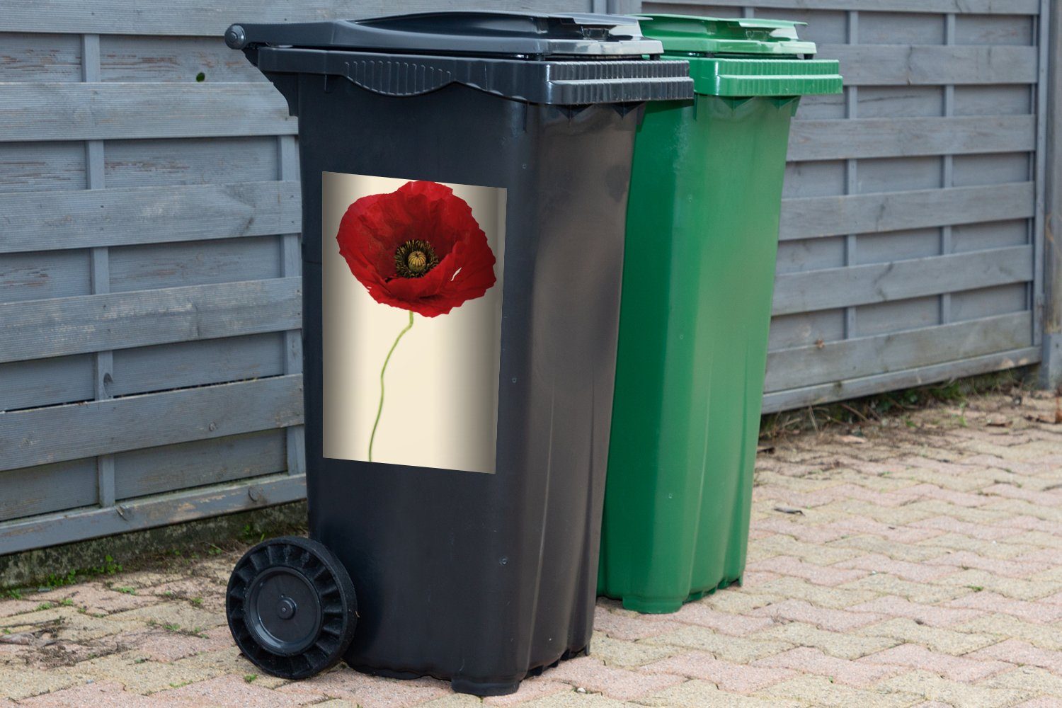 St), einer Mohnblume Container, Wandsticker Nahaufnahme Mülleimer-aufkleber, MuchoWow (1 roten Abfalbehälter Mülltonne, Sticker,