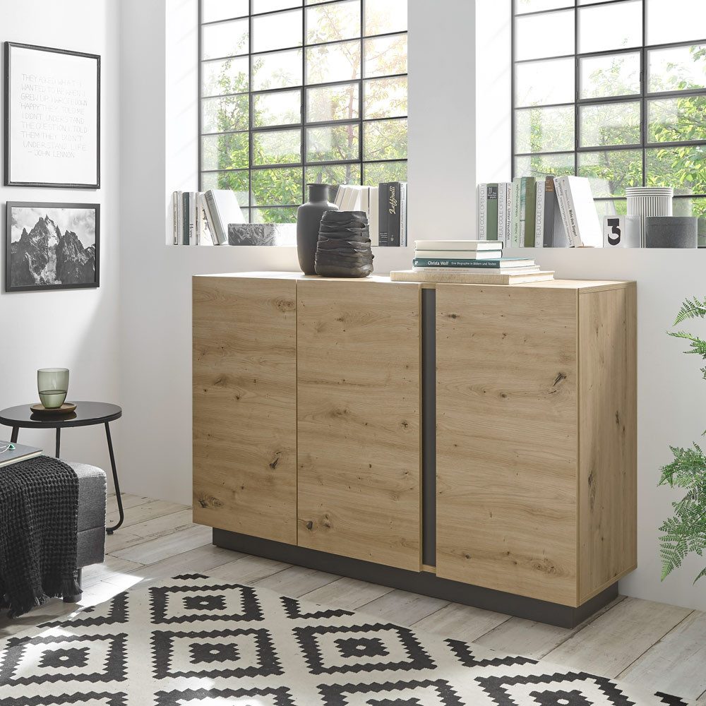 Lomadox Anrichte CARDIFF-61, Artisan Nb. mit Absetzungen in Graphit grau 138/91/40 cm