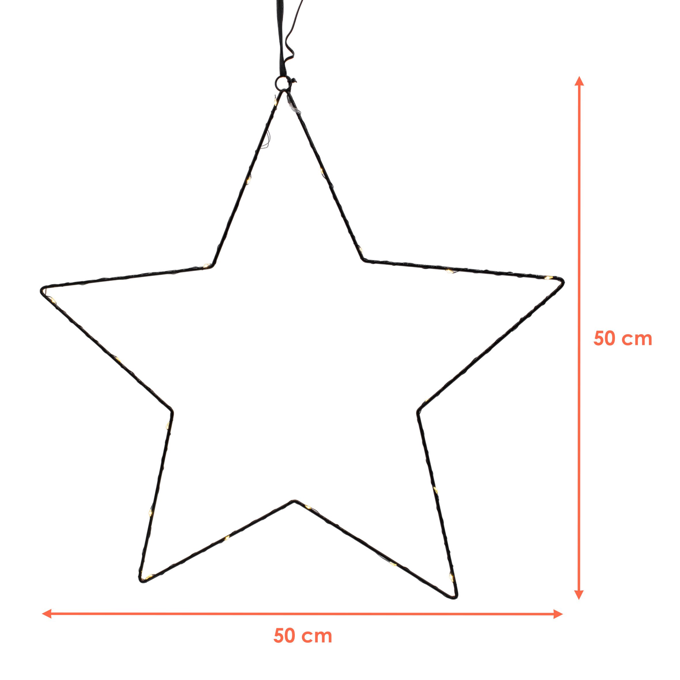 Spetebo LED Stern Metall Leuchtstern zum Hängen schwarz 6 Stunden AN / 18 Stunden AUS, Timer, LED fest integriert, warm weiß, Länge der Zuleitung ca. 25 cm