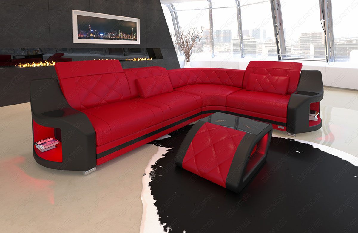 Sofa Dreams Ecksofa Sofa Genua Mini Leder L Form, Designersofa, Ledersofa mit Licht und USB