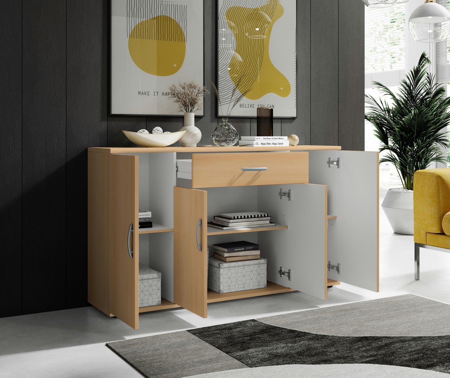 moebel-dich-auf Kommode LILLY 13 (in verschiedenen Farben, 1 Schubkasten + 4 Türen), 117 cm breit