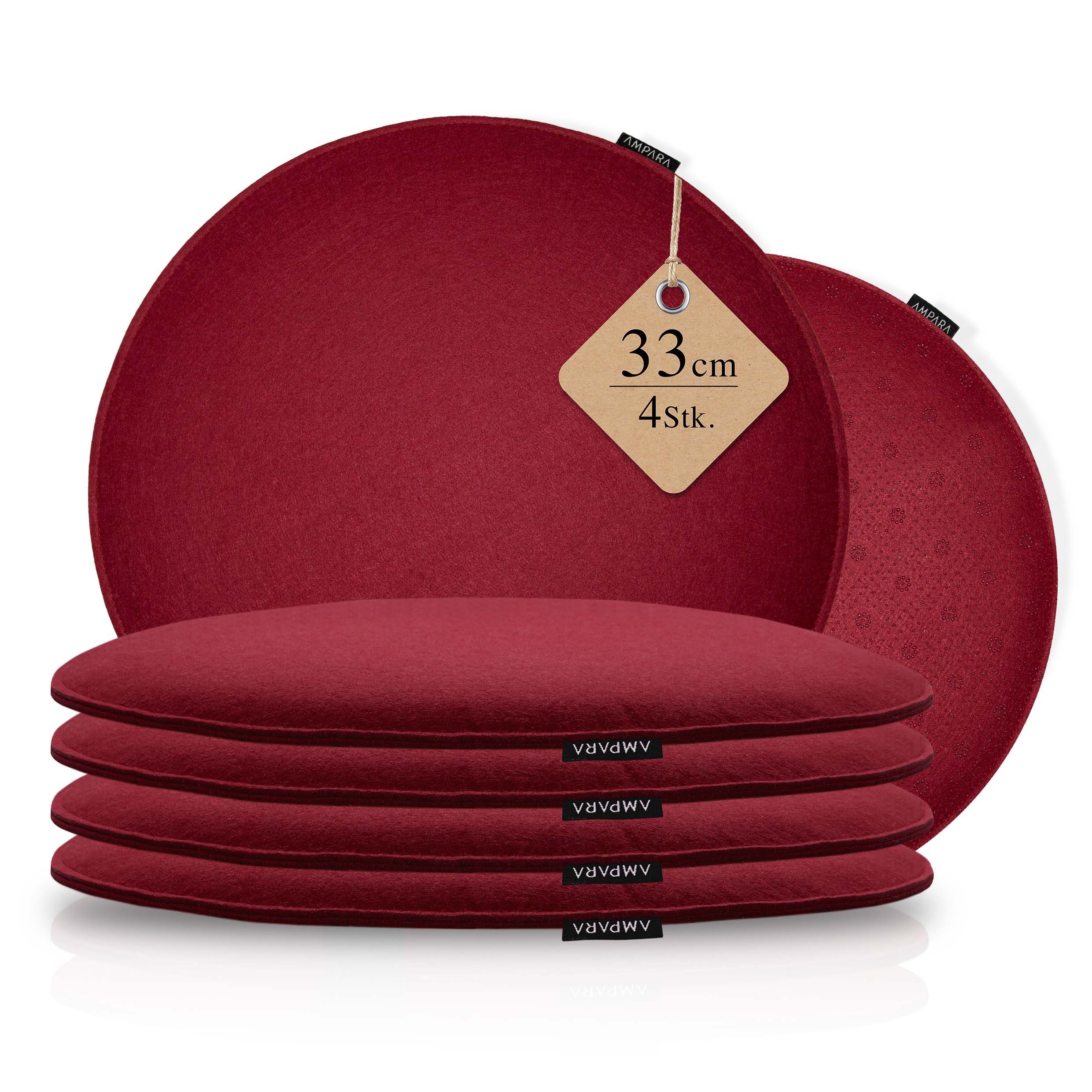 AMPARA Stuhlkissen rund 33 cm - 4er Set - für Stuhl, Bank, Lounge etc., Rutschfest