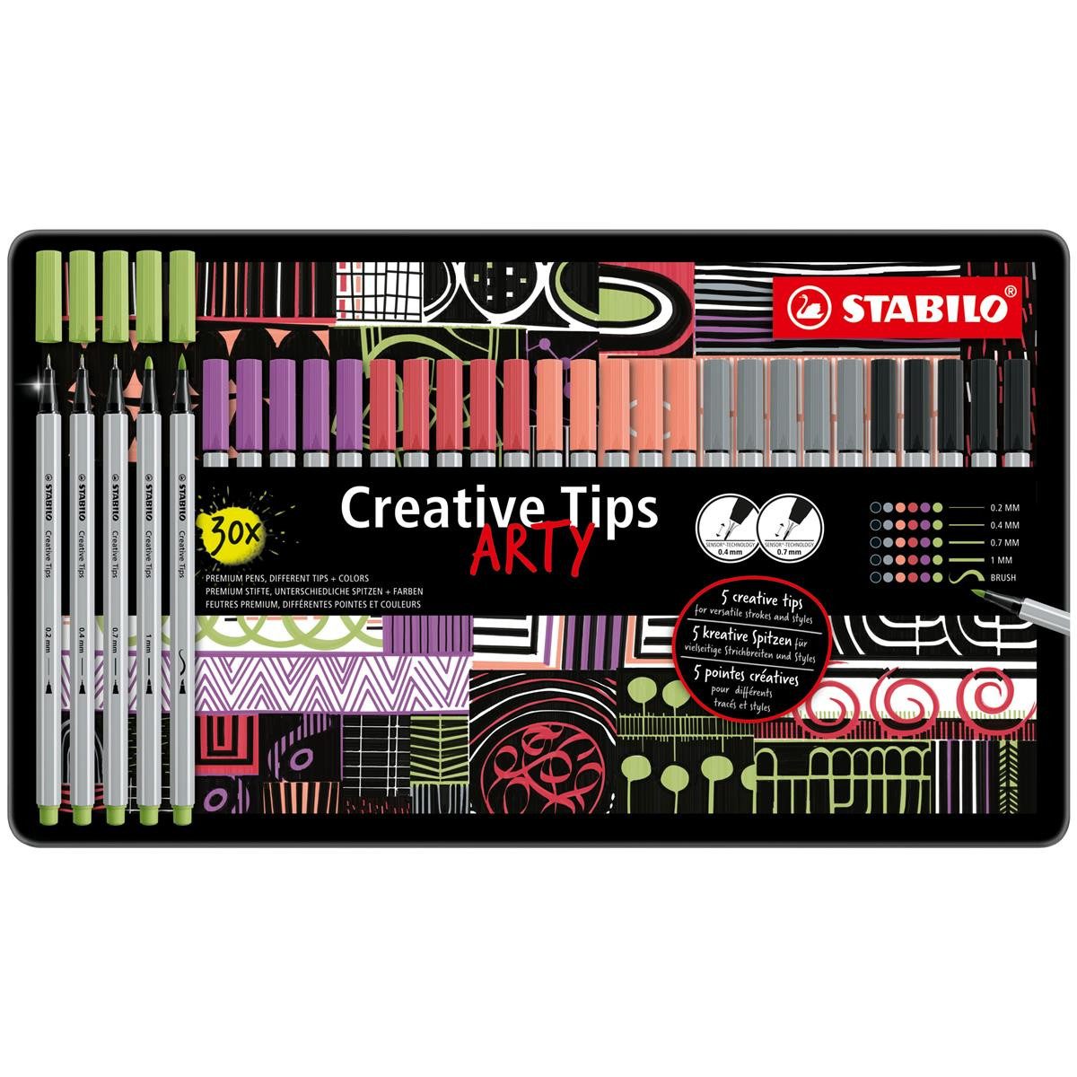 Filzstift STABILO Creative Tips ARTY Multiliner-Set - PASTEL - 30er Metalletui