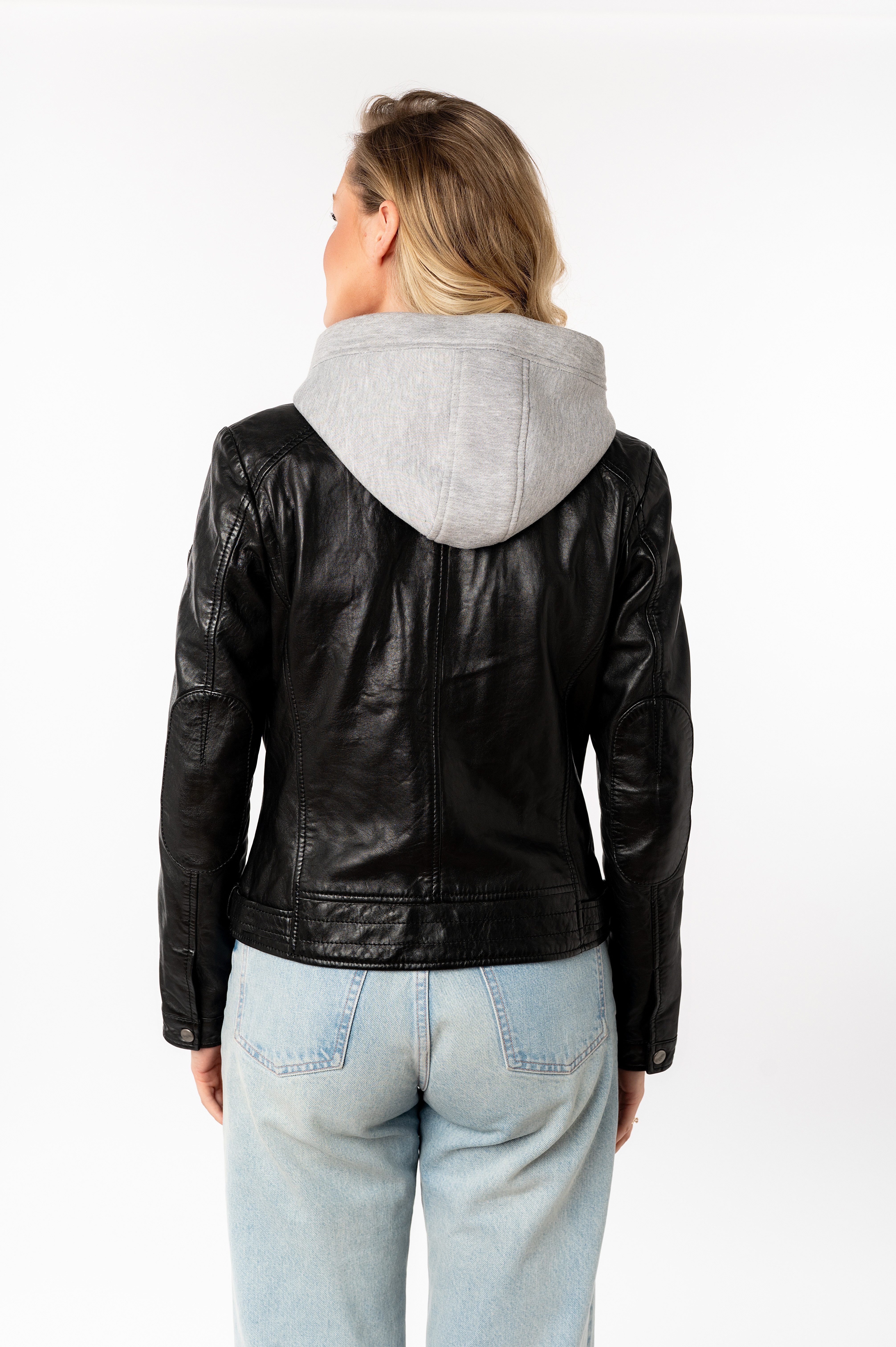 Mauritius Lederjacke MWAleni mit Jerseykapuze und Stehkragen – Bild 4 von 5