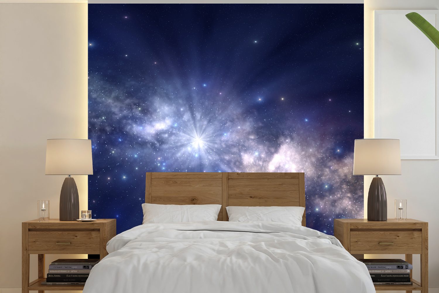 MuchoWow Fototapete Eine Illustration der bunten Galaxie Milchstraße, Matt, bedruckt, (5 St), Vinyl Tapete für Wohnzimmer oder Schlafzimmer, Wandtapete